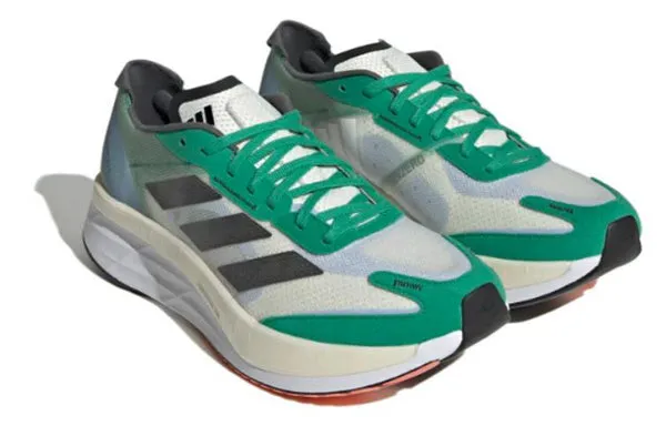 Adidas Adizero Boston 11 Running Shoes 'White Tint Black Court Green', white