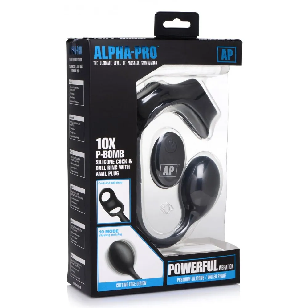 Alpha Pro 10X P-Bomb Cock And Ball Ring With Vibrating Anal Plug