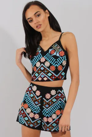 Black & Blue Floral Embroidered Co-ord - Alessia