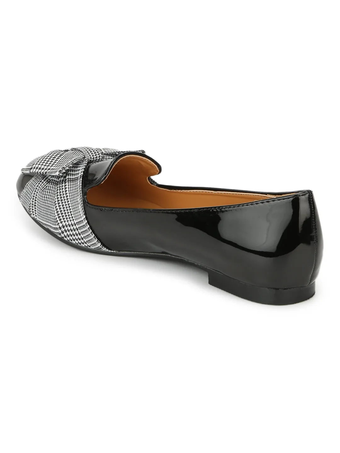 Black Patent Check Bow Belly Flats