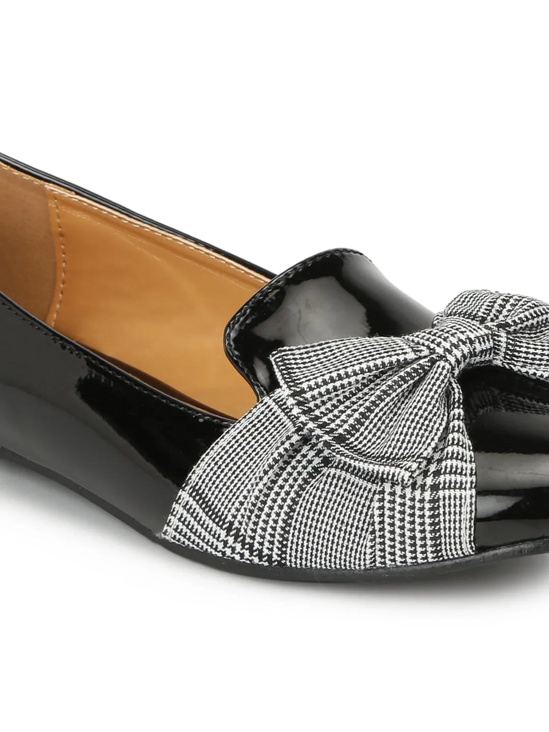 Black Patent Check Bow Belly Flats