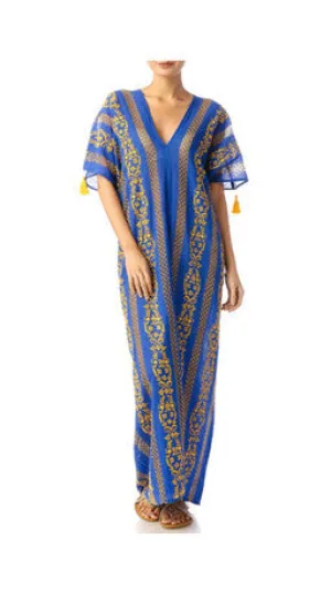 Blue and Marigold Embroidered Caftan