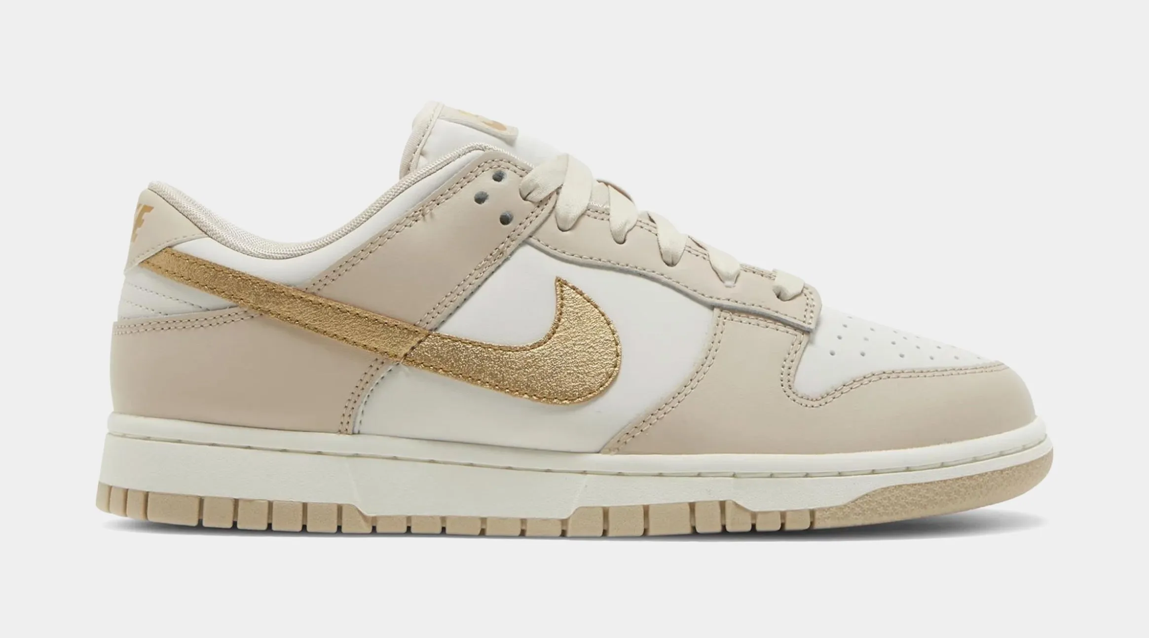 Dunk Low Gold Swoosh Womens Lifestyle Shoes (Beige/Gold) Limit One Per Customer