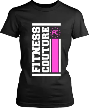 Fitness Couture - Vertical Logo T-shirt *Pink* Workout, Gym Day Tee