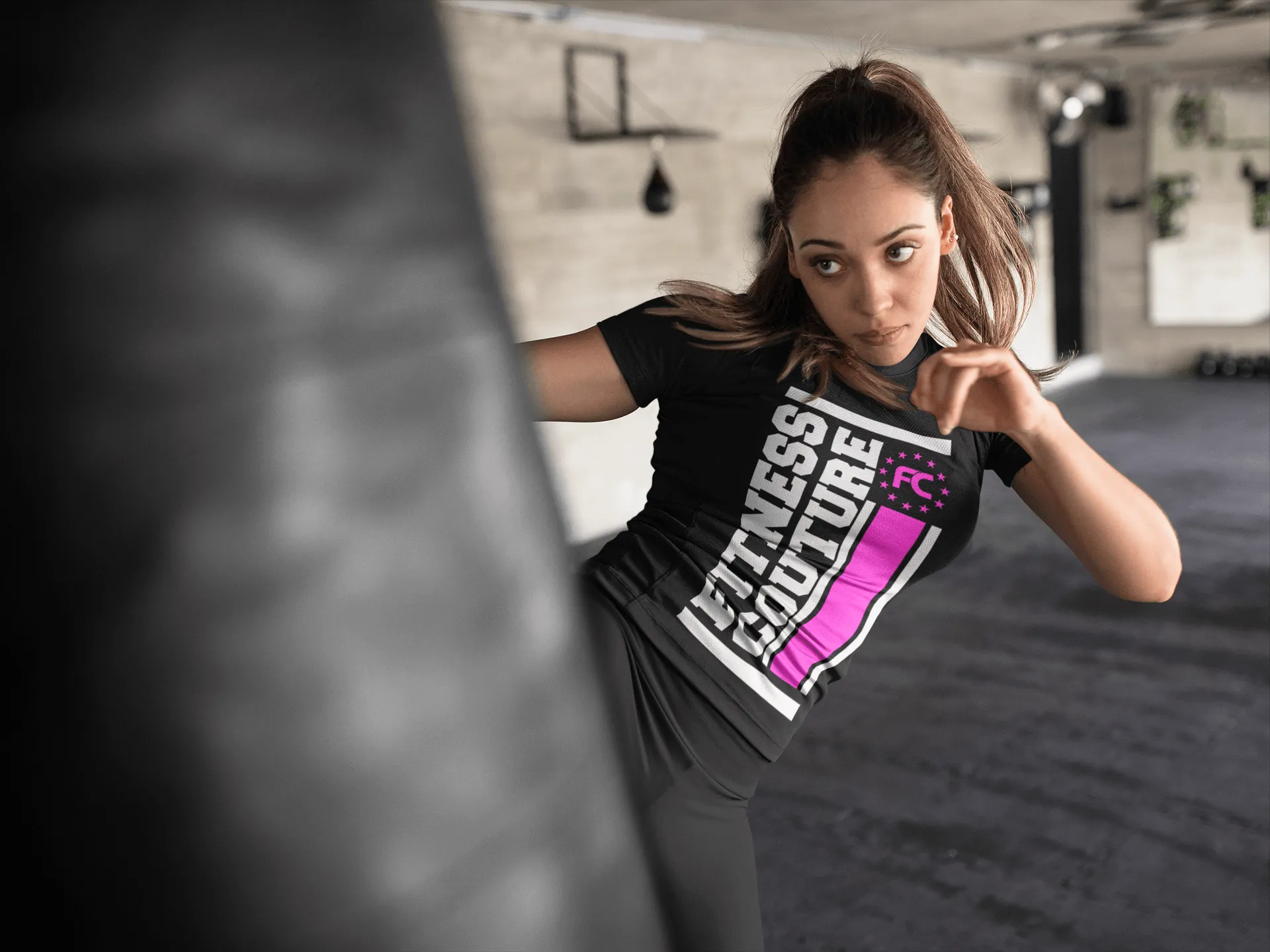 Fitness Couture - Vertical Logo T-shirt *Pink* Workout, Gym Day Tee