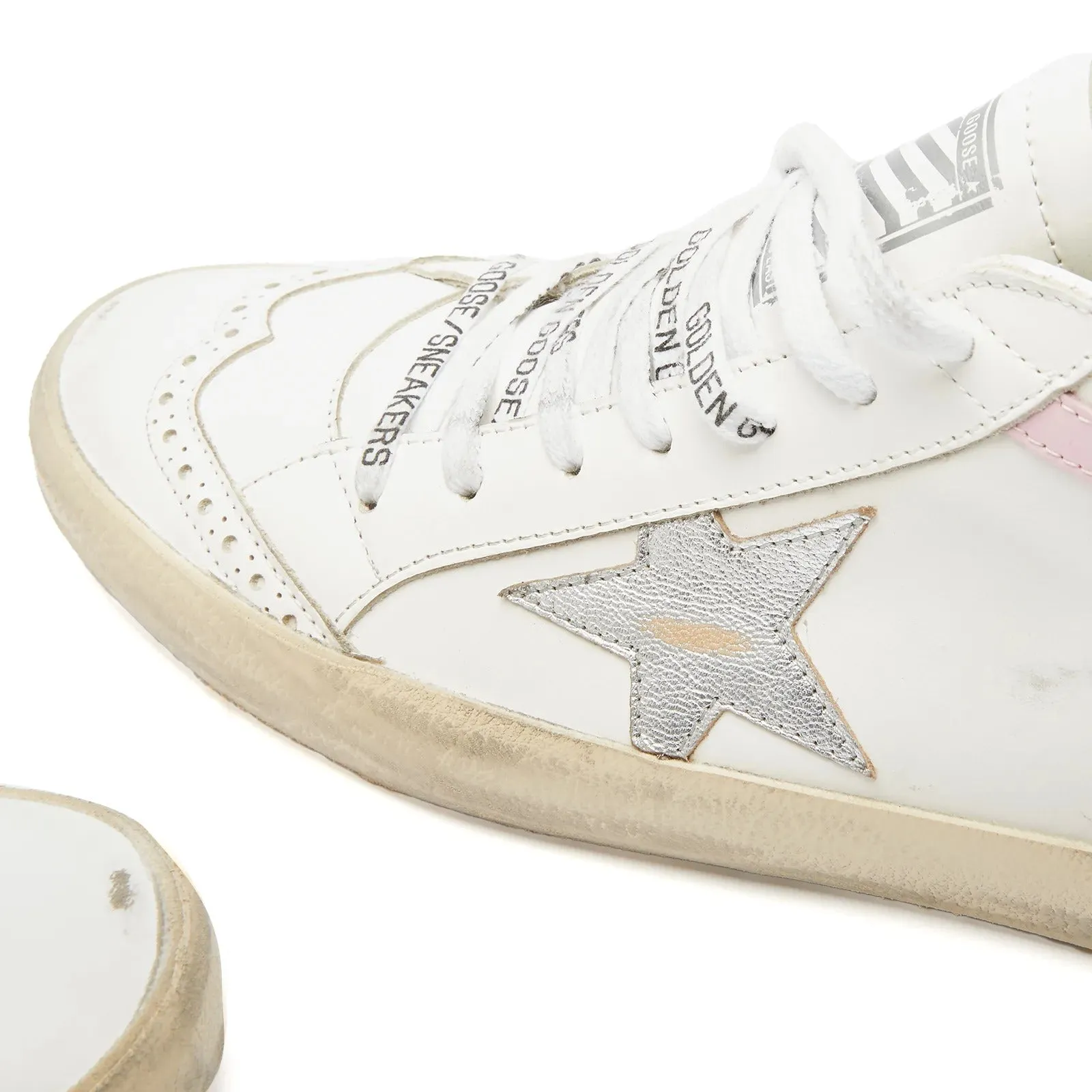 Golden Goose Mid Star Leather Sneakers, beige/pink/silver