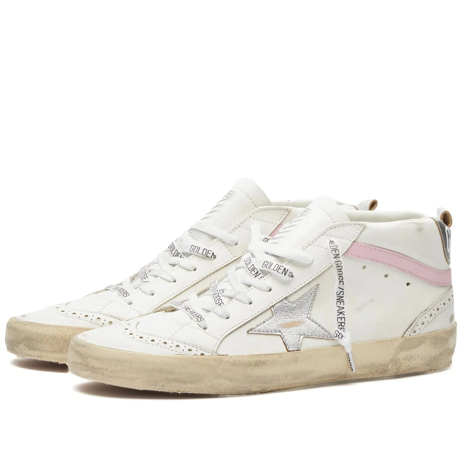 Golden Goose Mid Star Leather Sneakers, beige/pink/silver