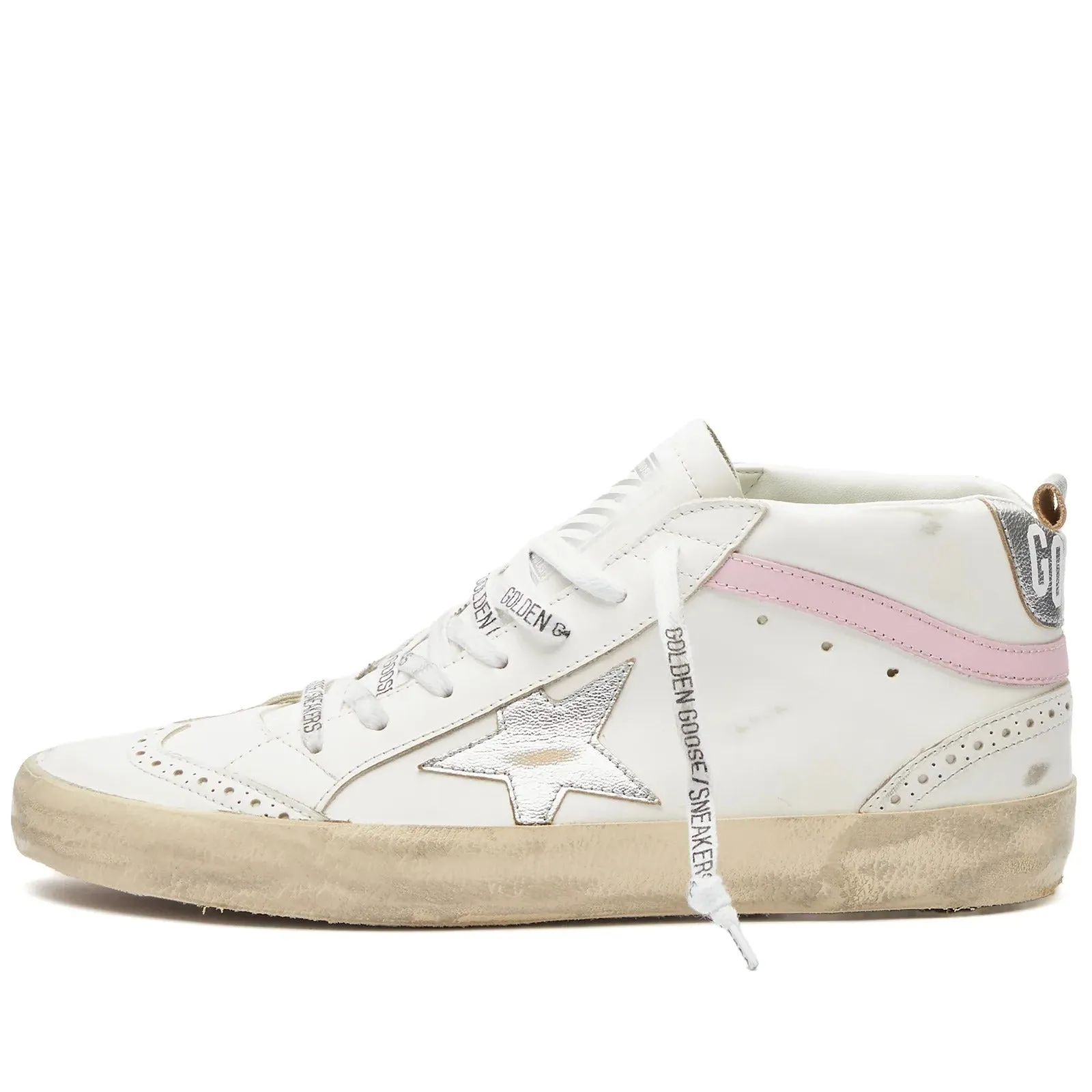 Golden Goose Mid Star Leather Sneakers, beige/pink/silver