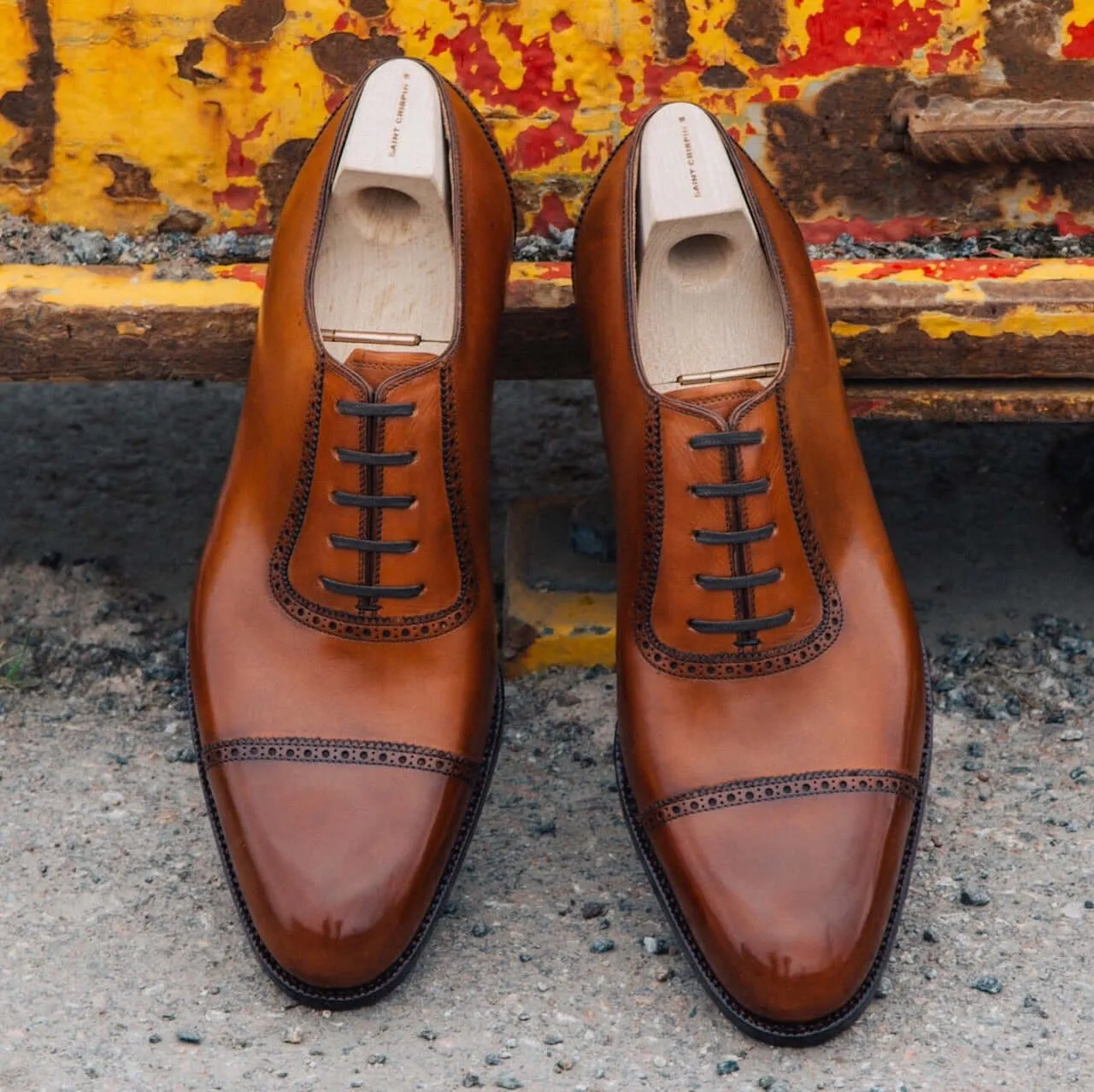 Handmade Cap Toe Shoes, Men's Leather Lace Up Dress Fashion Shoes