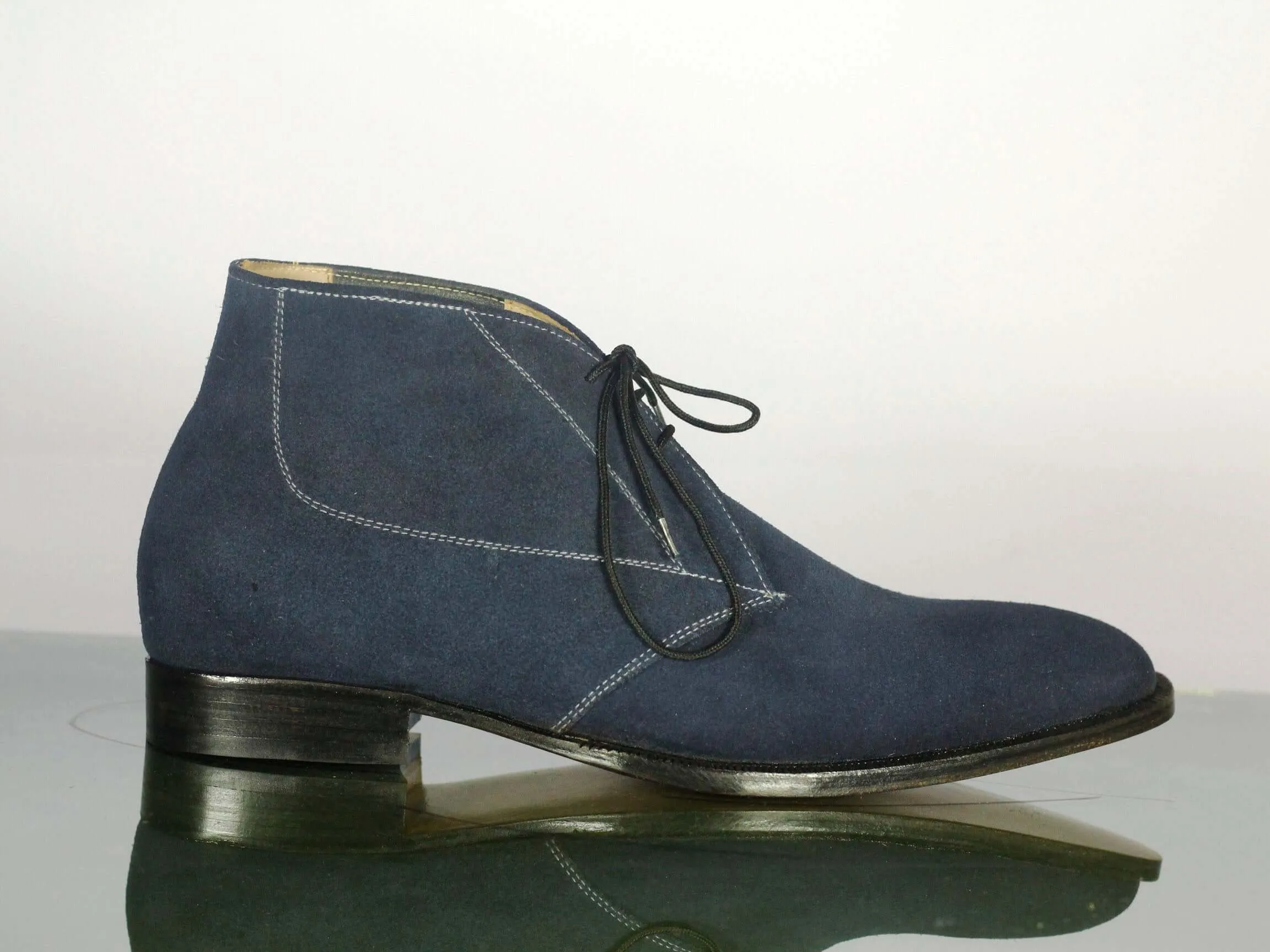 Handmade Half Ankle Blue Suede Lace up Boot, Men's Oxford Boot