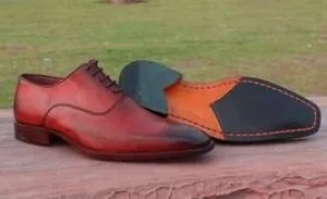 Handmade Men's Leather Maroon Derby Brogue Shoes