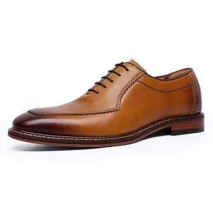 Handmade Men's Leather Tan Brown Square Toe Lace Up Shoes