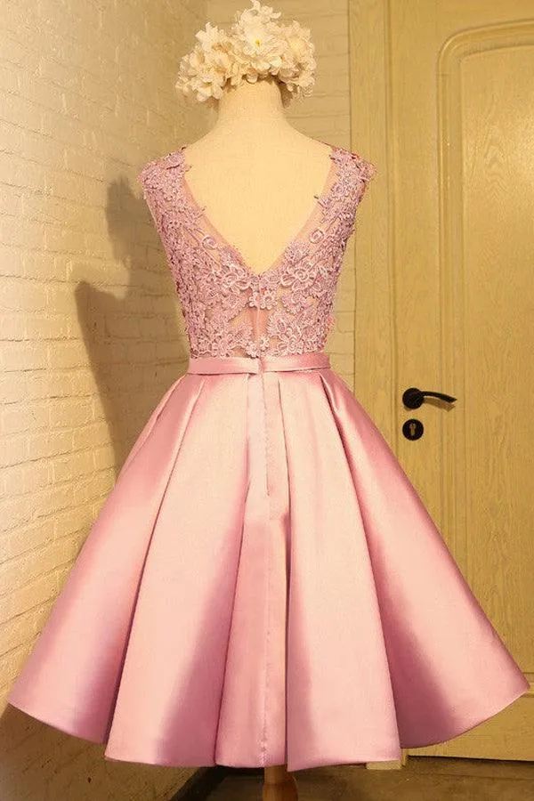 Homecoming Dress Appliques Bowknot Satin Short Prom Dress Party Dress PD454