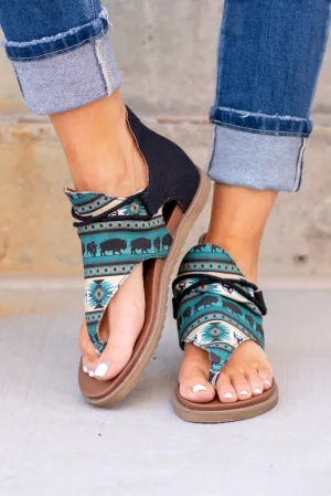 Hot Rock Zipper Back Sandals - Teal