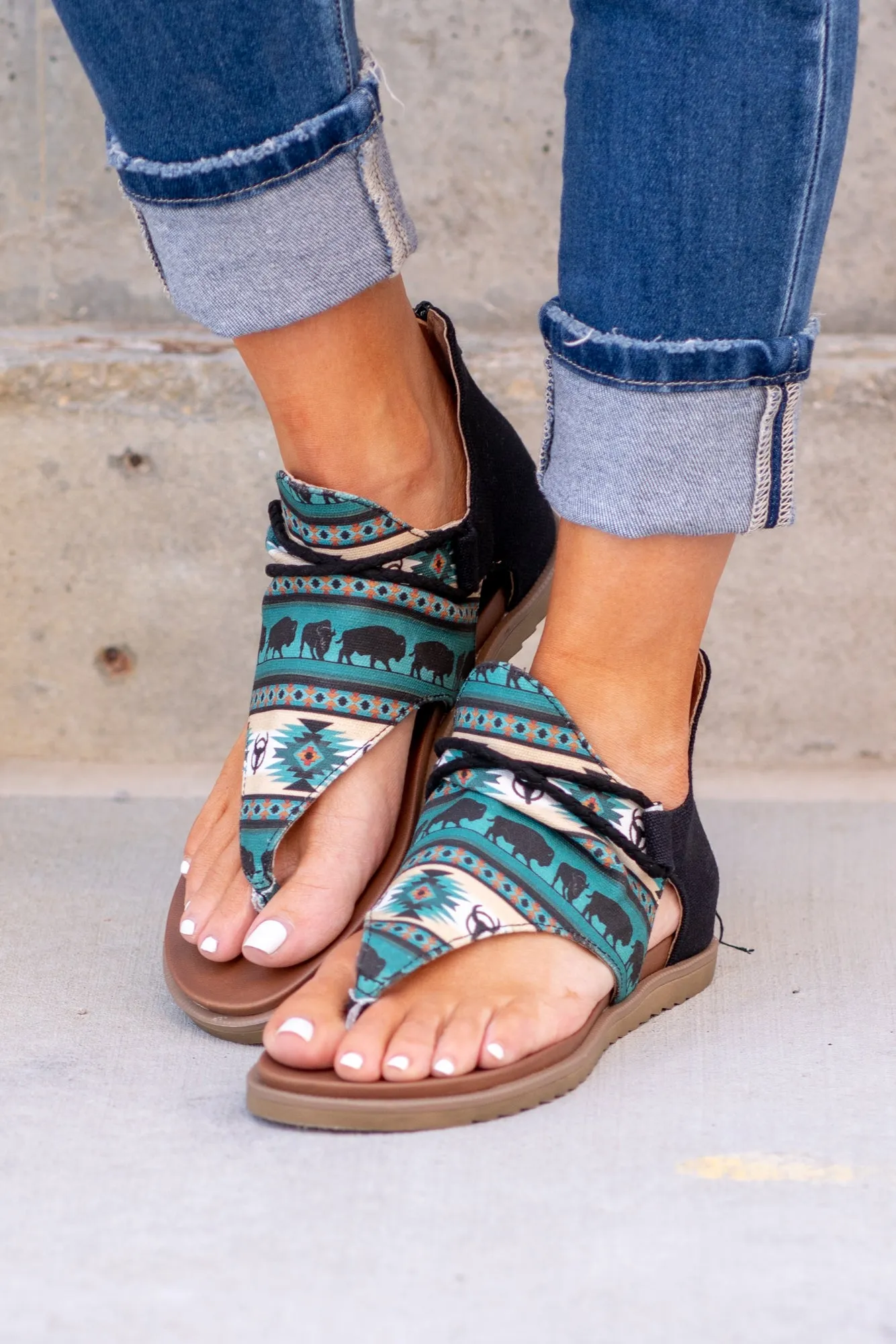 Hot Rock Zipper Back Sandals - Teal