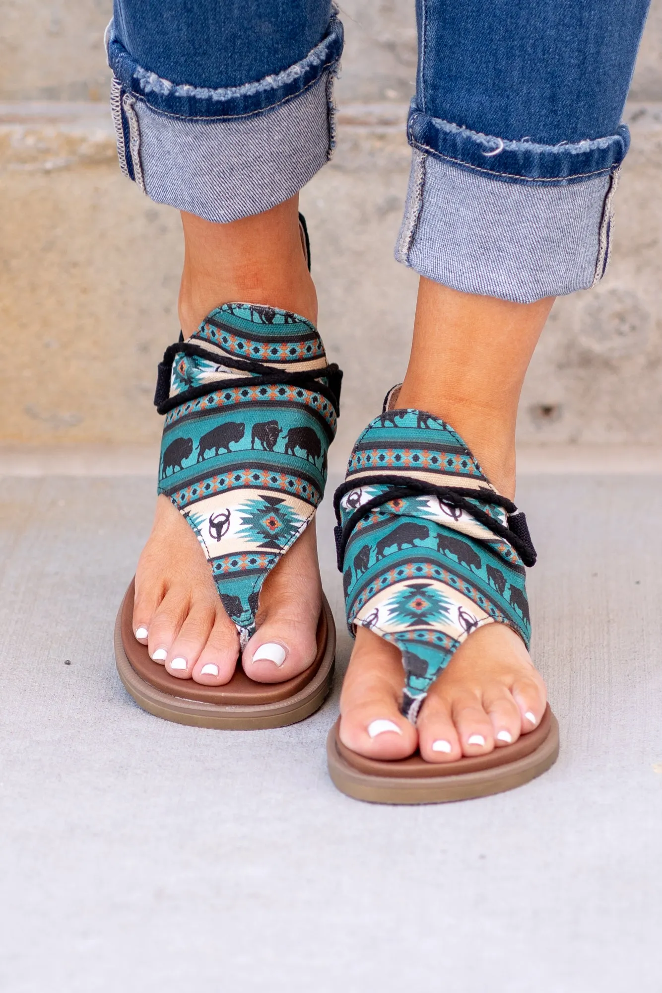 Hot Rock Zipper Back Sandals - Teal