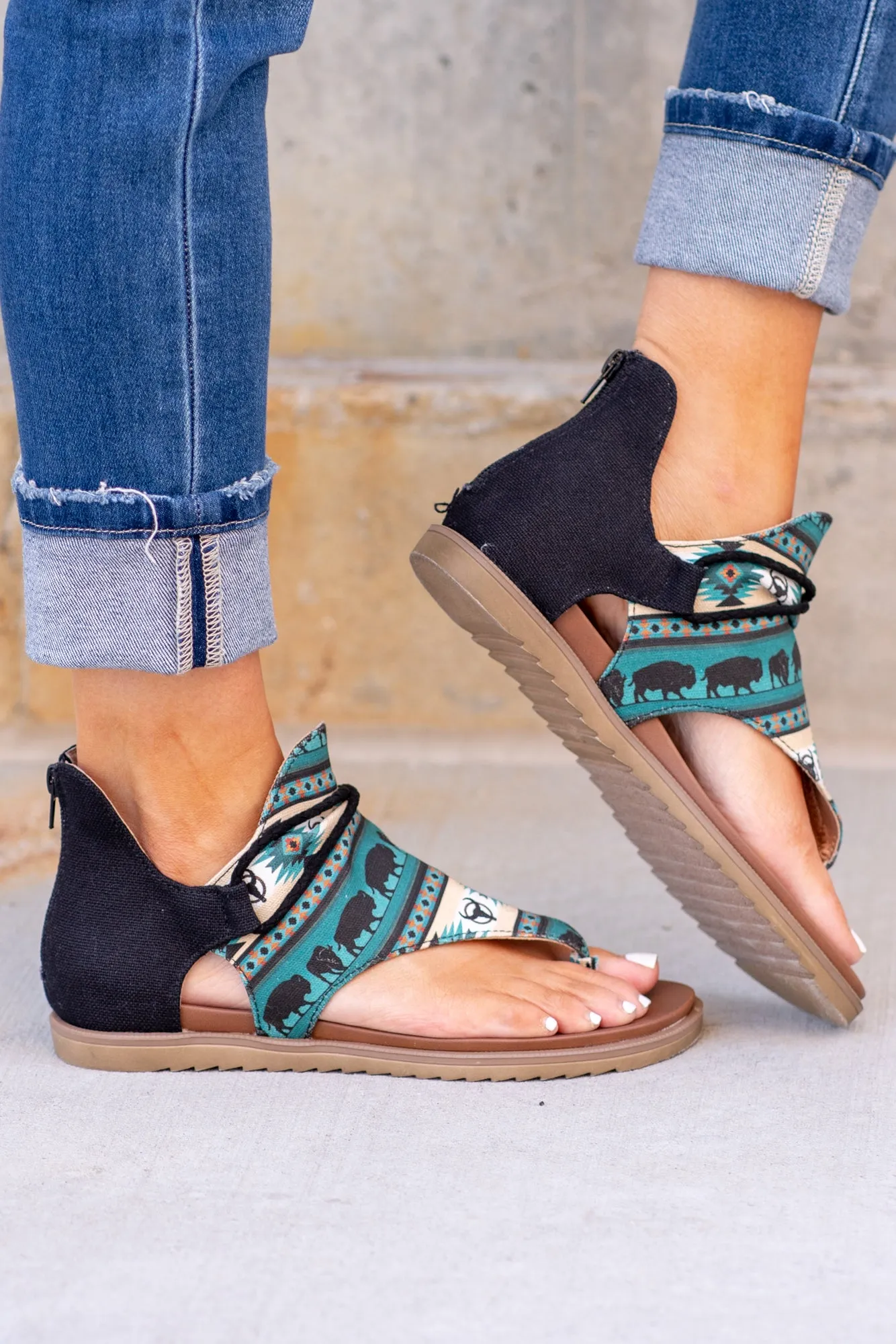 Hot Rock Zipper Back Sandals - Teal