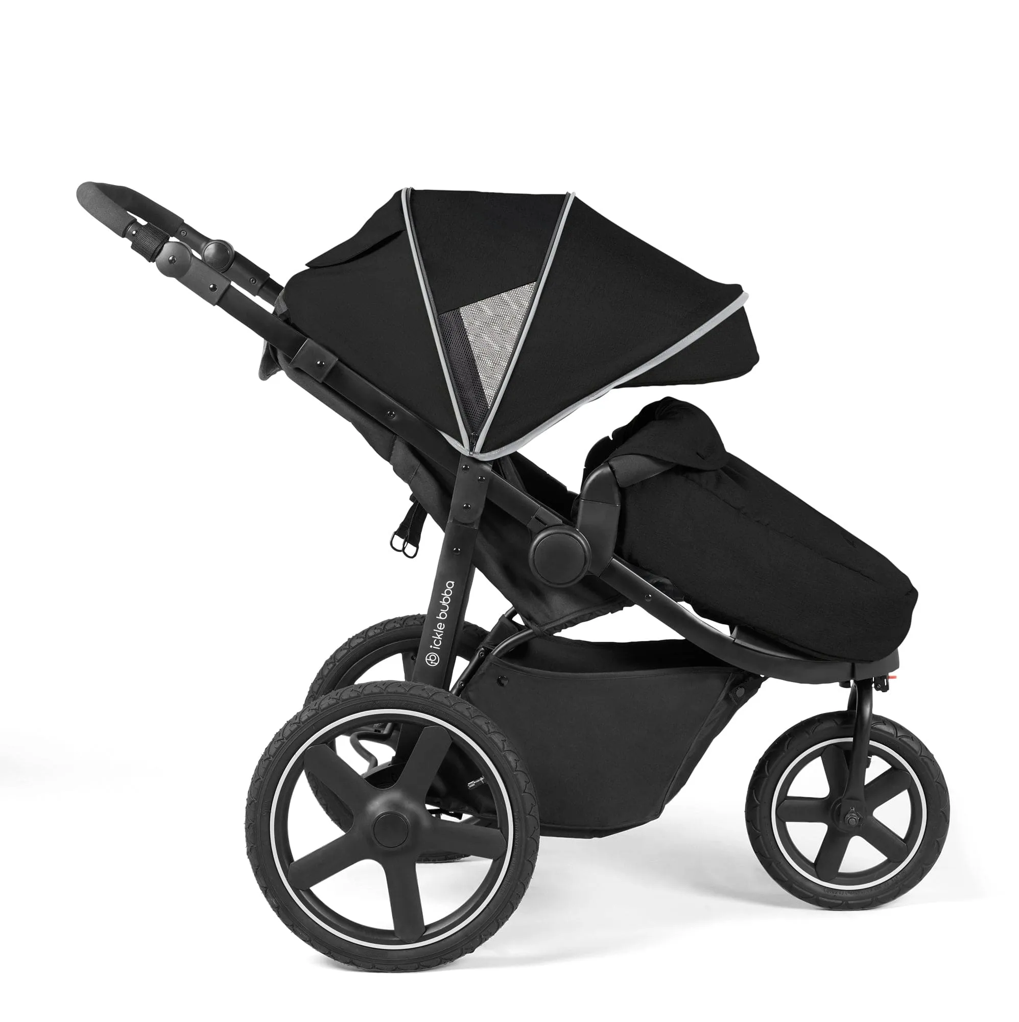 Ickle Bubba Venus Max Jogger Stroller I-Size Travel System in Black/Black with Isofix Base