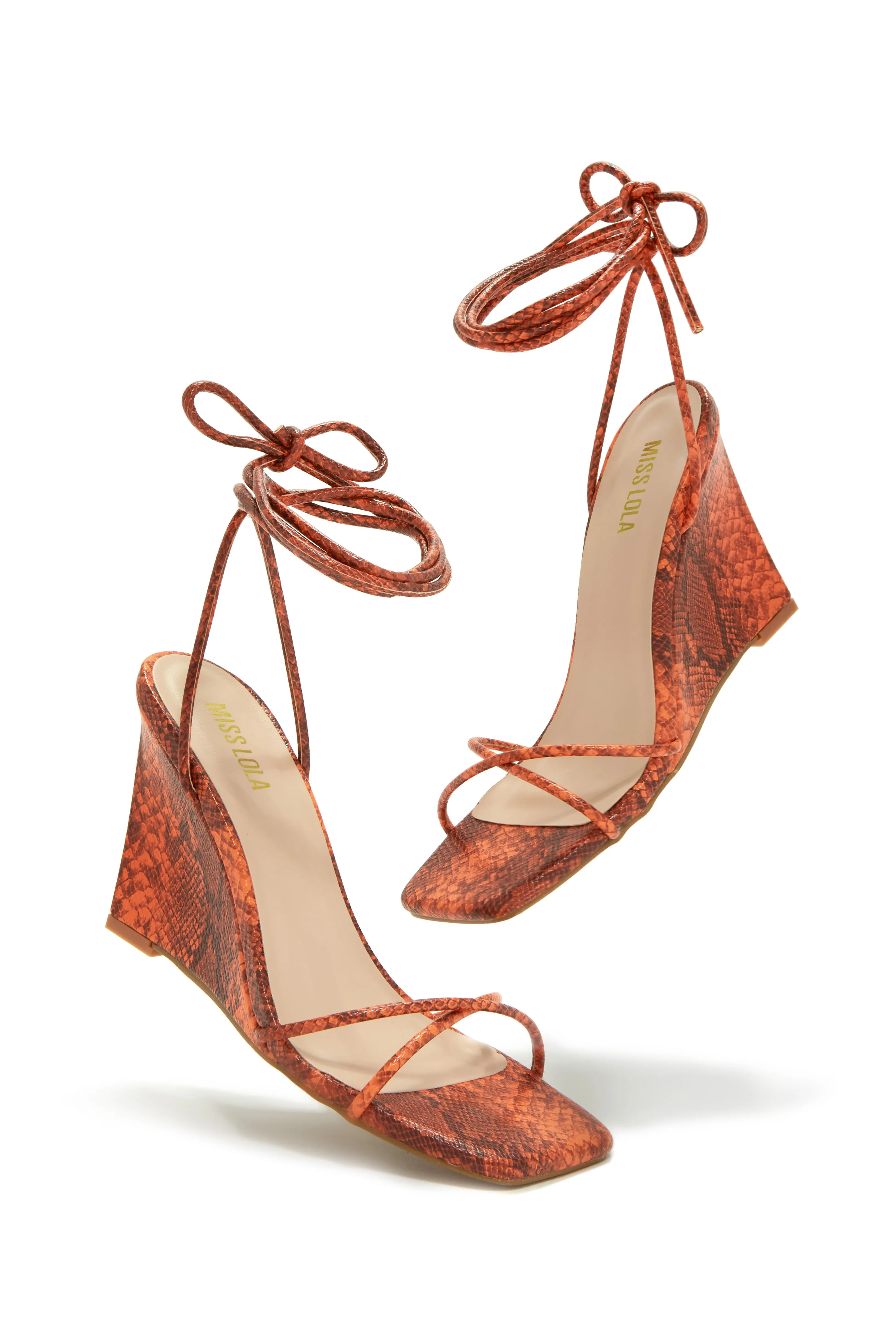 Lilibeth Lace Up Wedges - Orange Snake