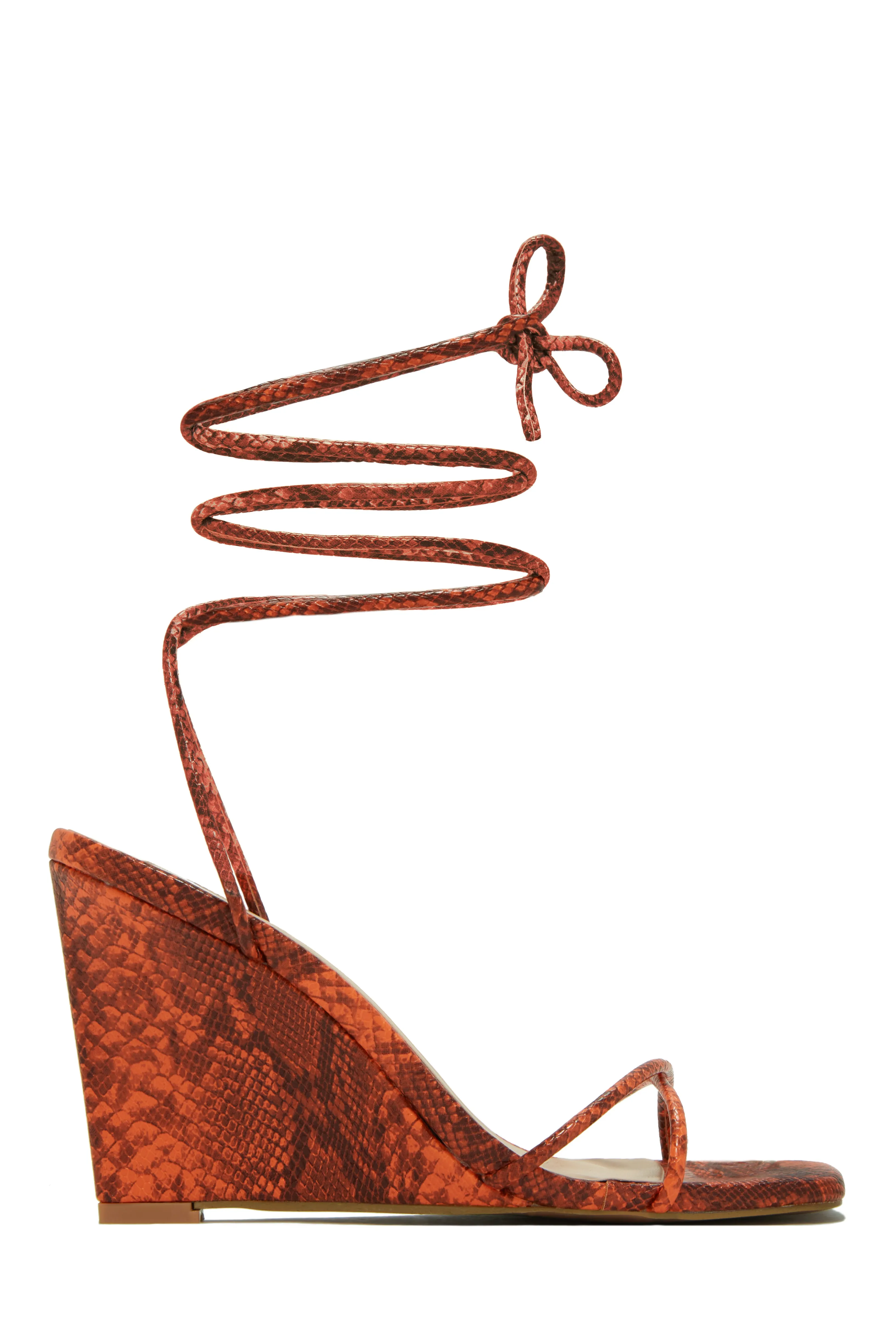 Lilibeth Lace Up Wedges - Orange Snake