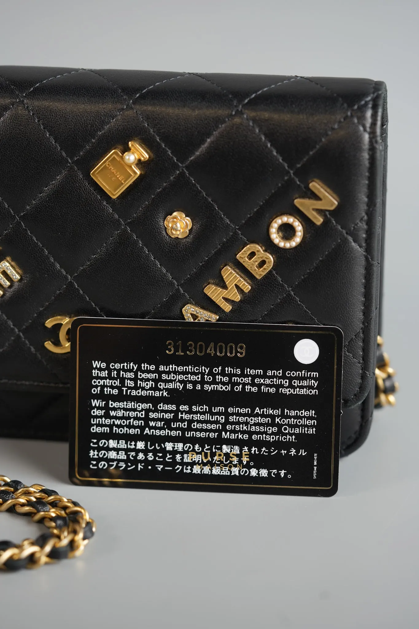 Lucky Charm Seasonal Wallet On Chain (WOC) Black Lambskin Leather Series 31