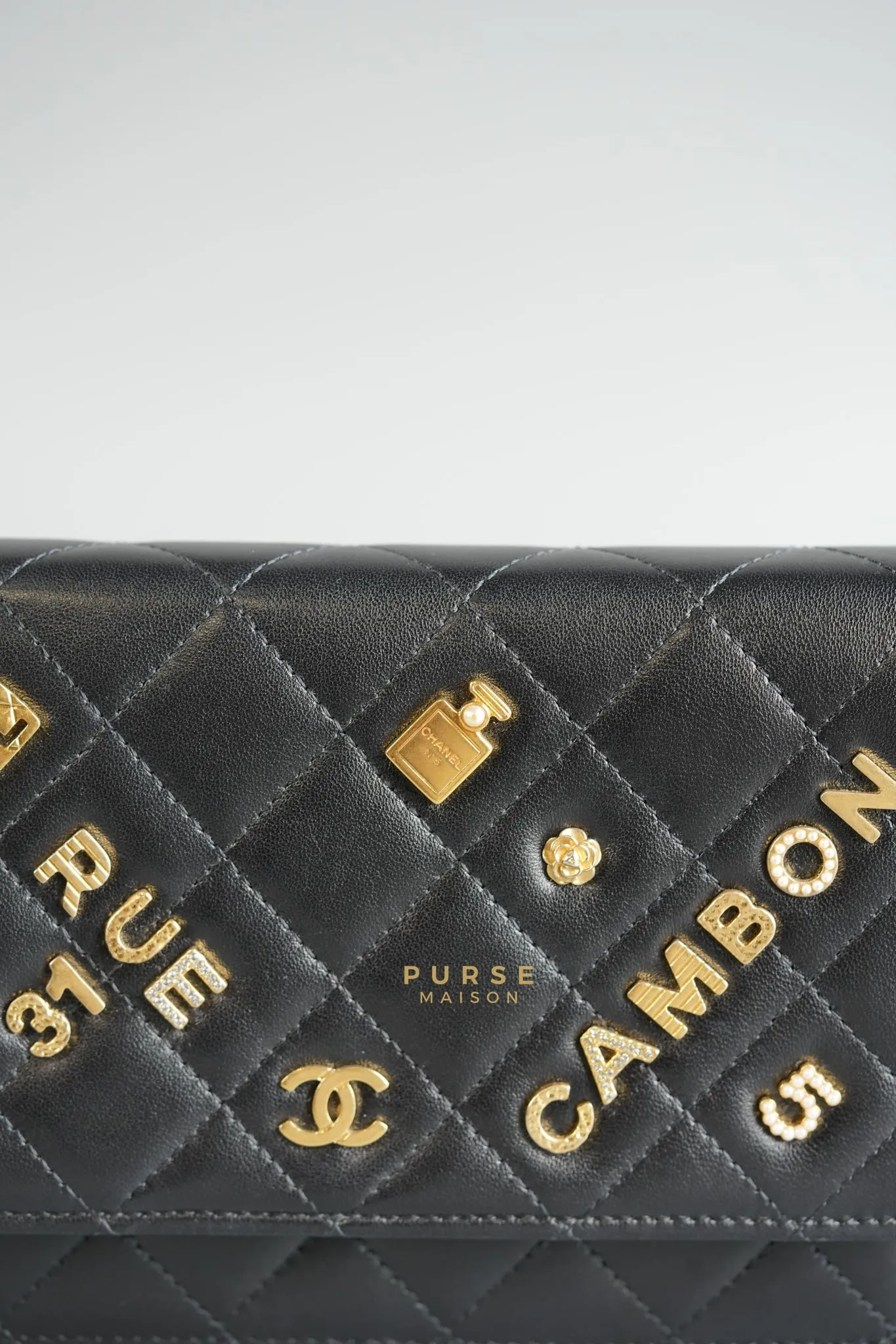 Lucky Charm Seasonal Wallet On Chain (WOC) Black Lambskin Leather Series 31