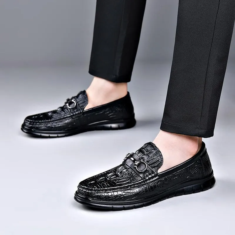 Men's leather embossed pattern casual shoes