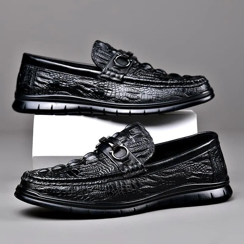 Men's leather embossed pattern casual shoes