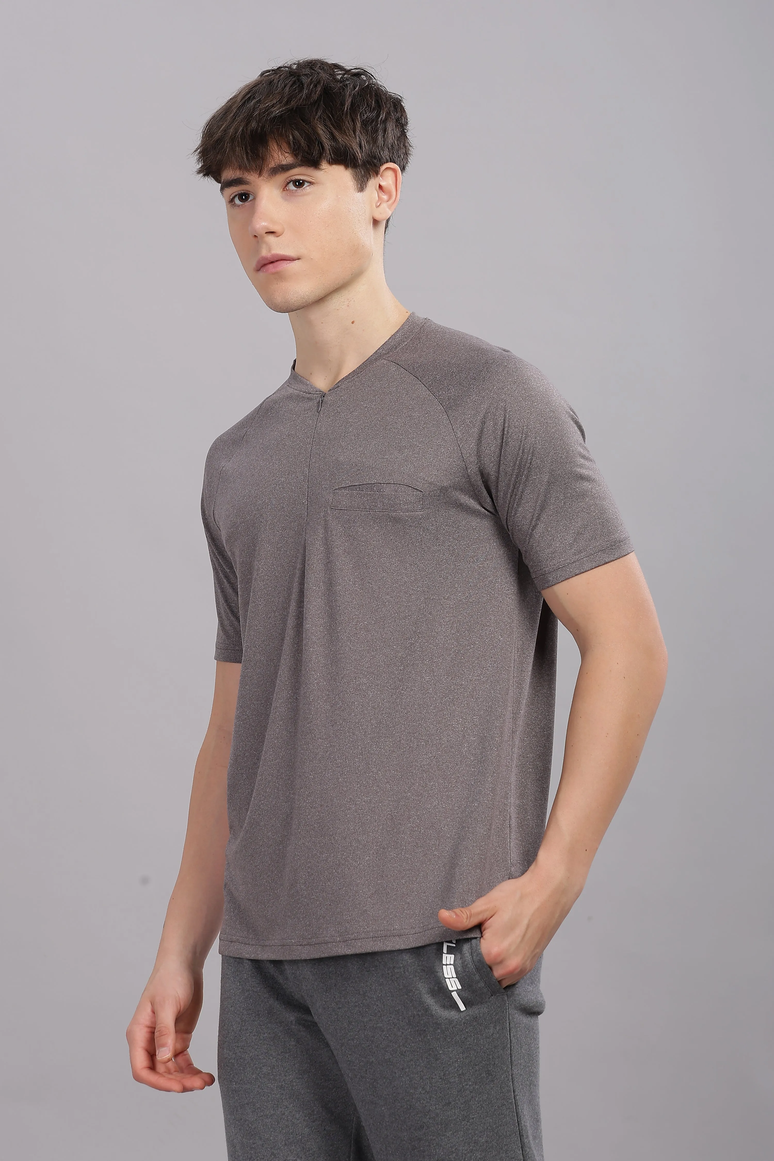 Men's Super Comfy raglan sleeve casual T shirt with chest pocket (GREY)