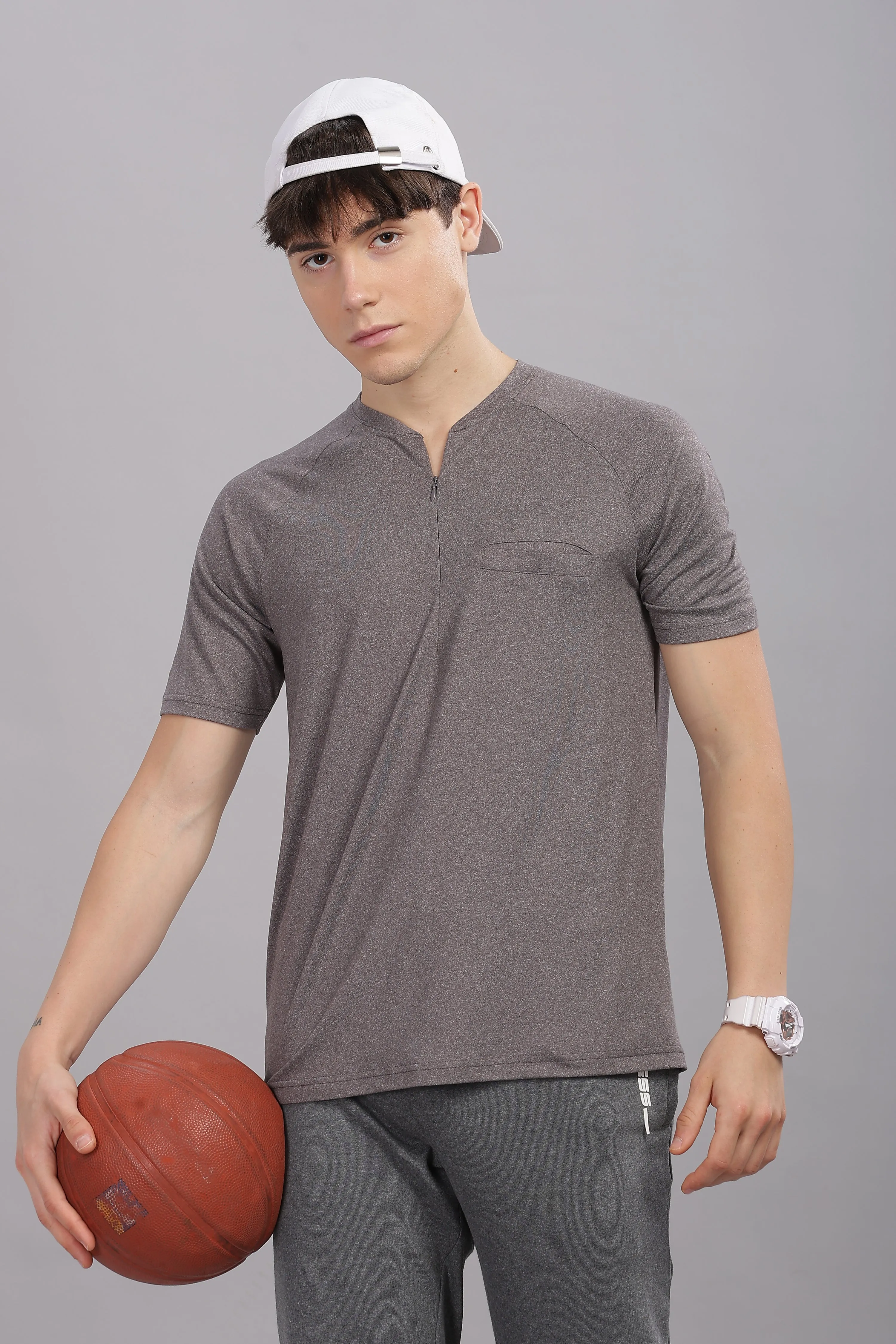 Men's Super Comfy raglan sleeve casual T shirt with chest pocket (GREY)