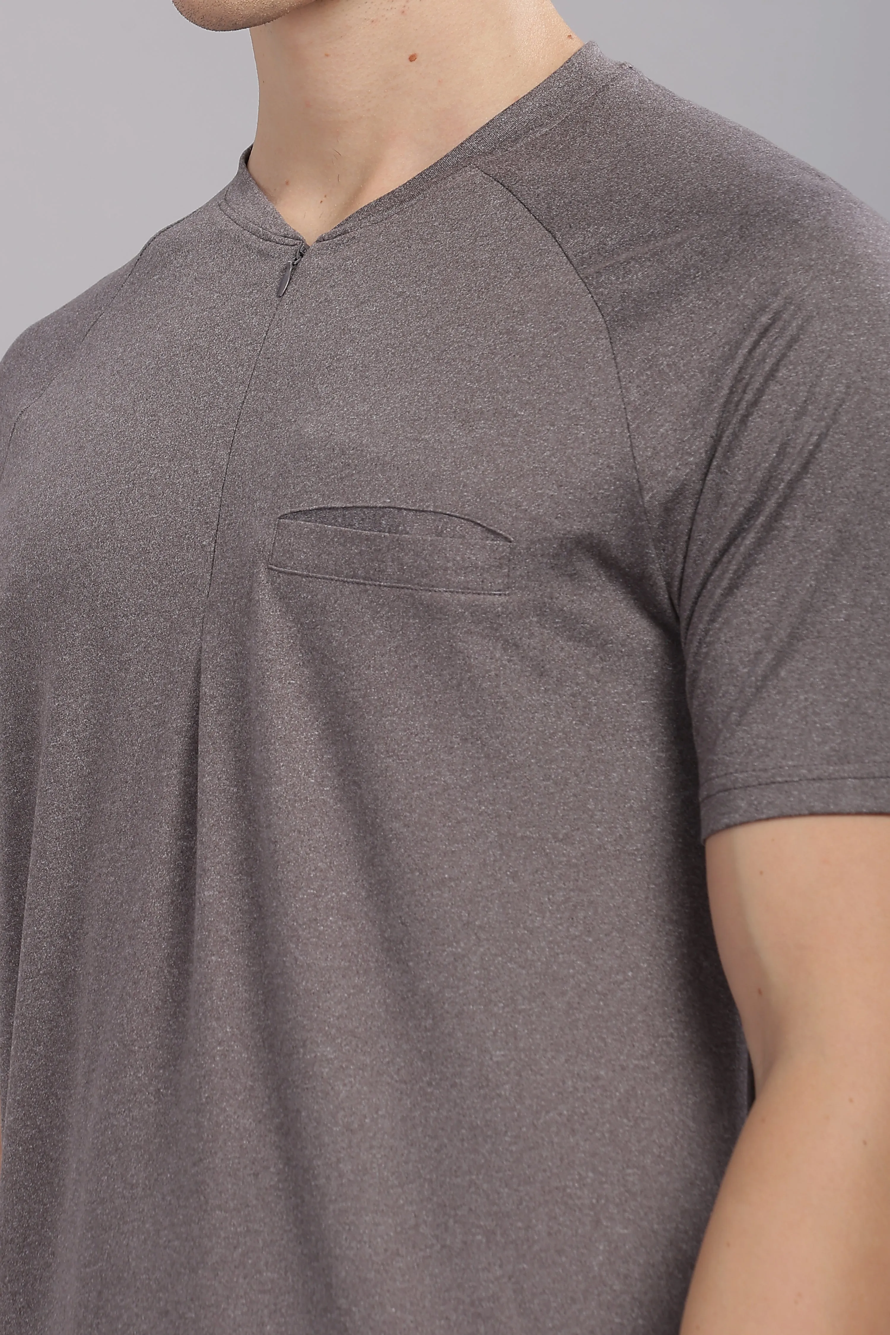 Men's Super Comfy raglan sleeve casual T shirt with chest pocket (GREY)