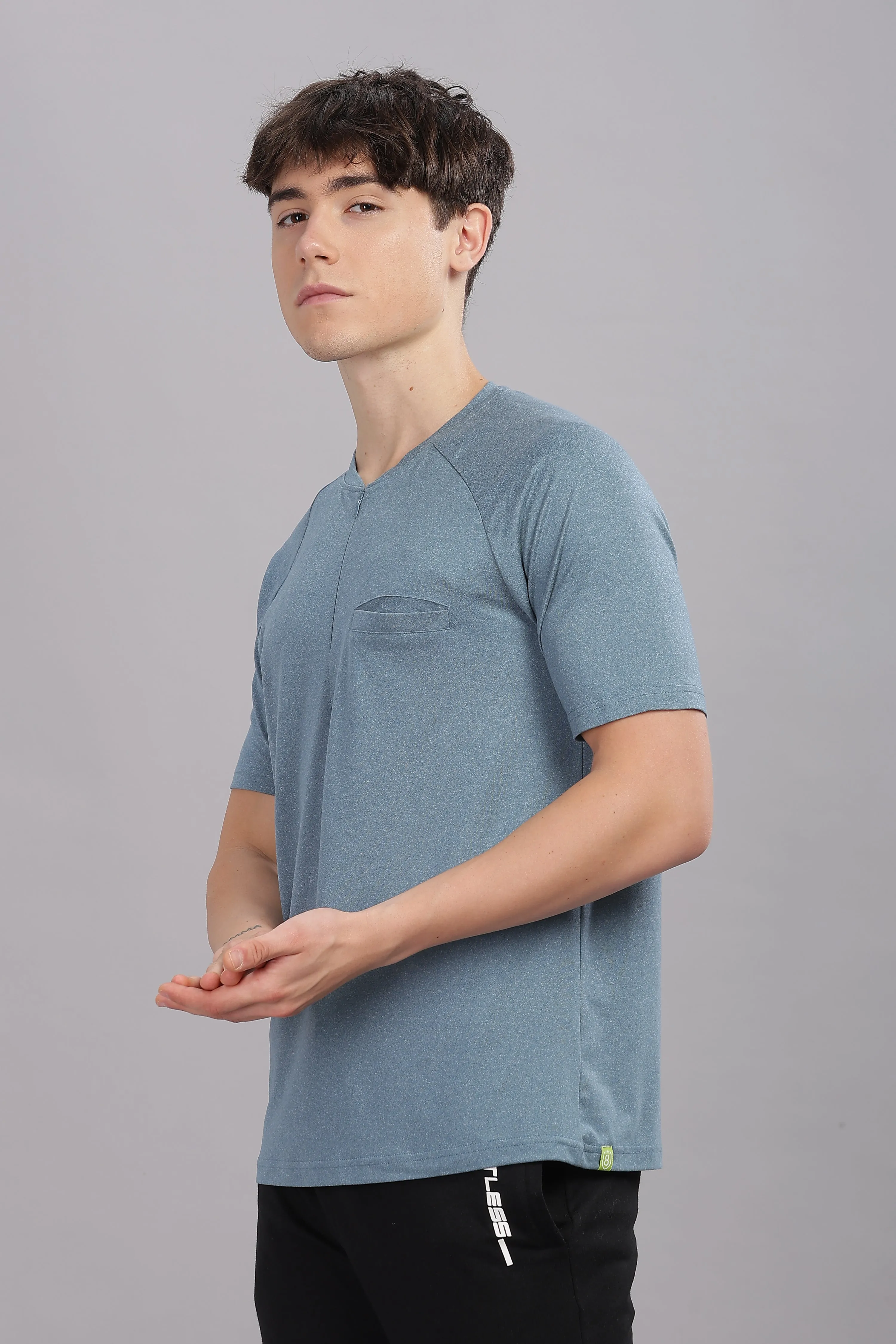 Men's Super Comfy raglan sleeve casual T shirt with chest pocket (GREY)