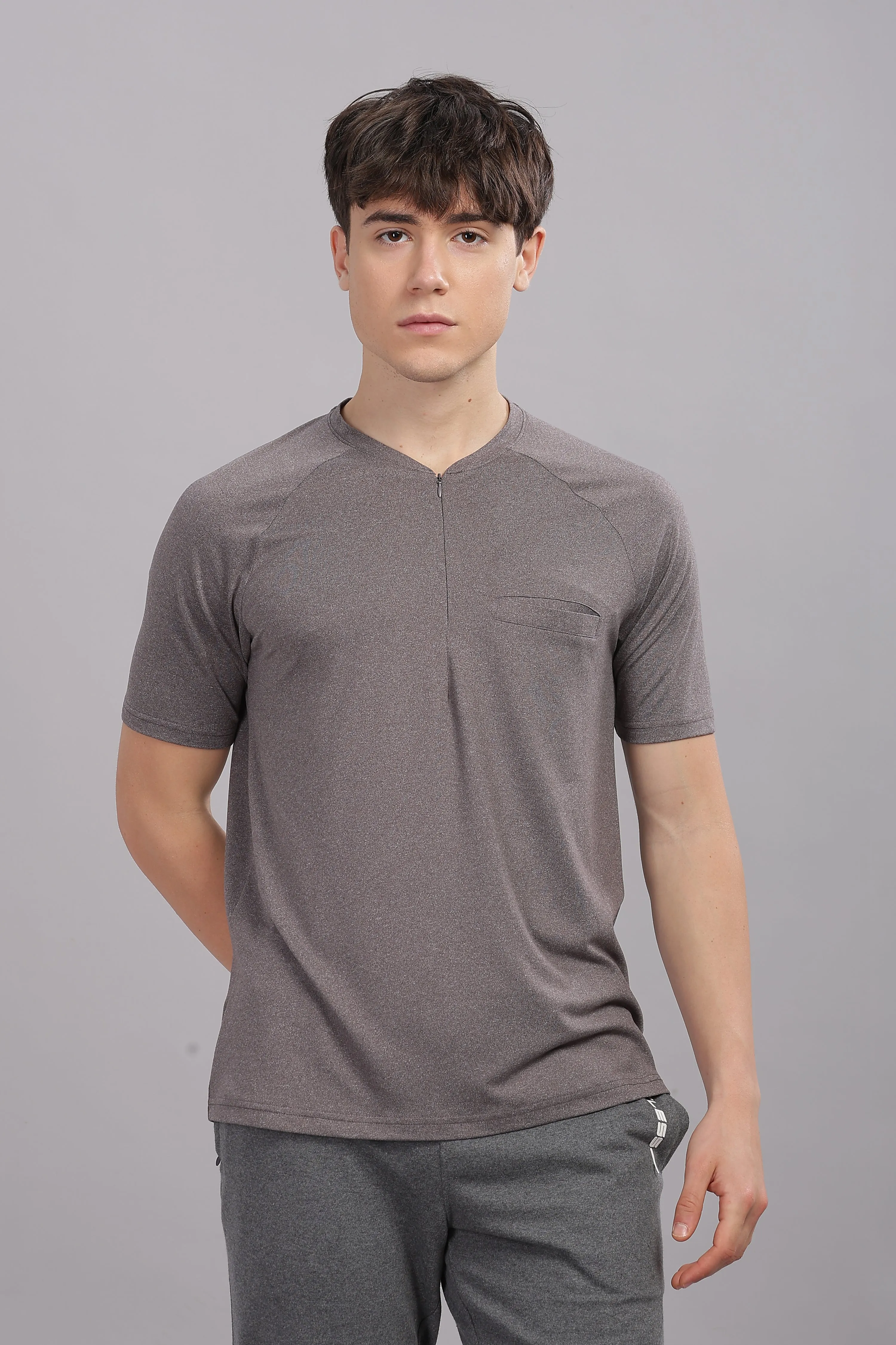 Men's Super Comfy raglan sleeve casual T shirt with chest pocket (GREY)