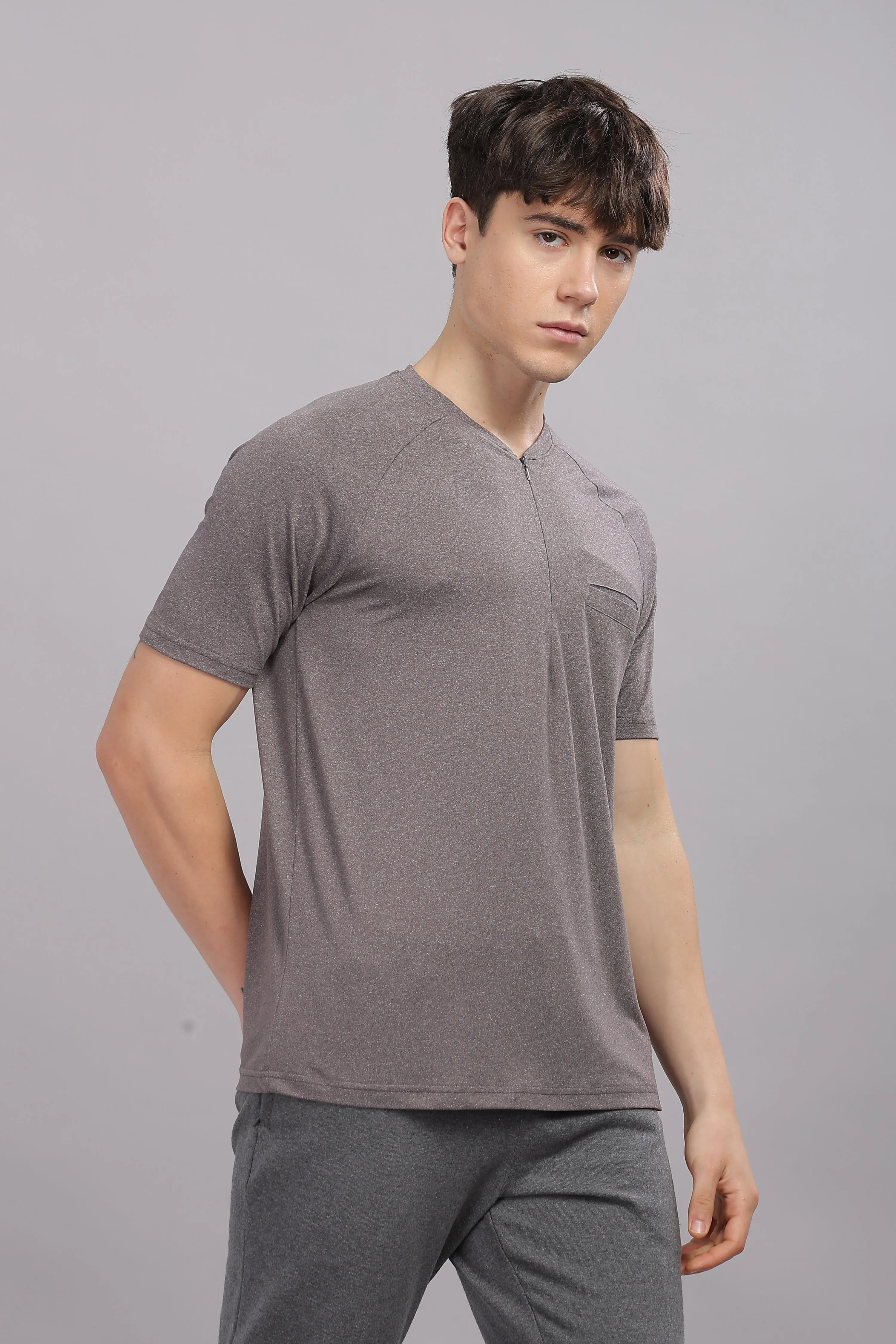 Men's Super Comfy raglan sleeve casual T shirt with chest pocket (GREY)