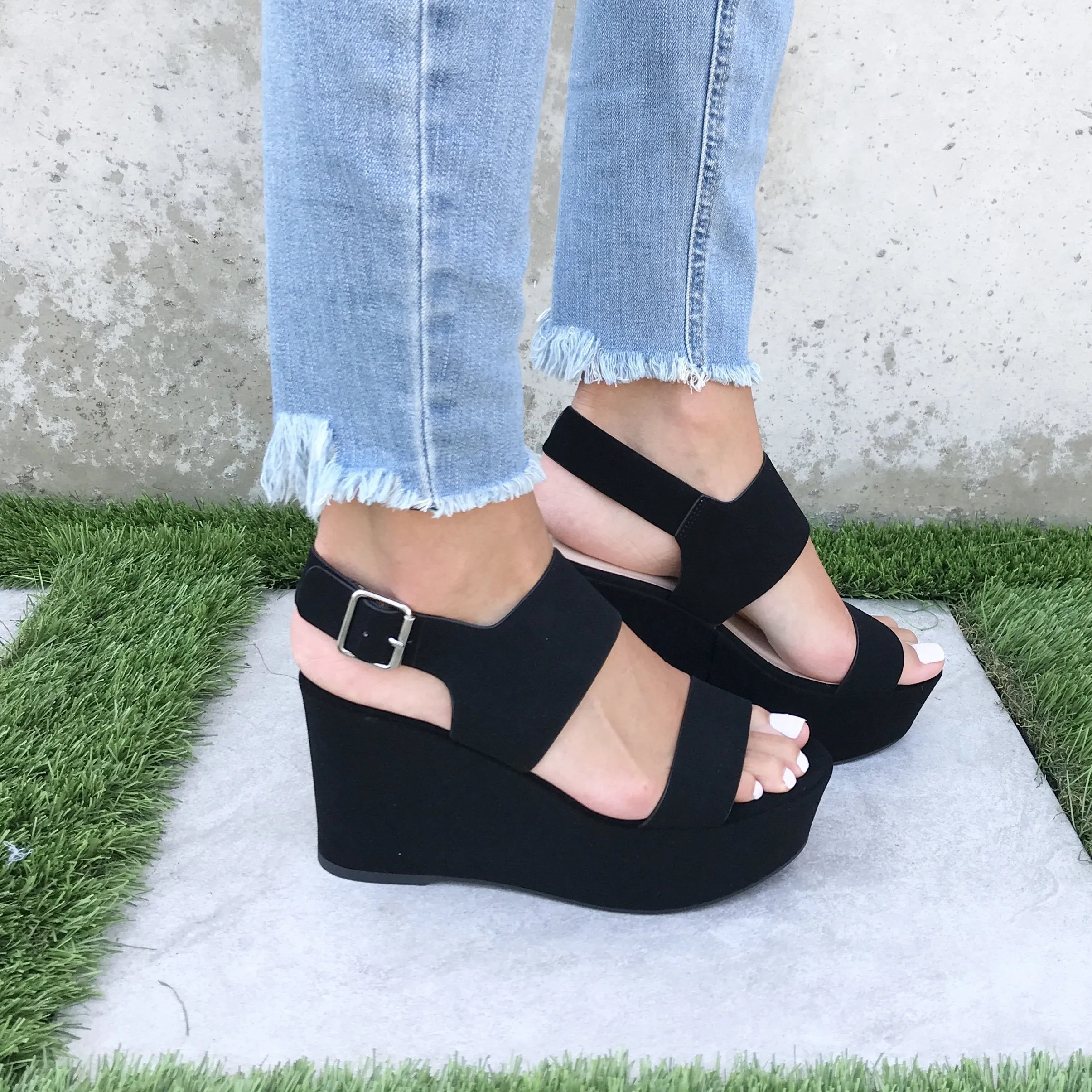 My Girl Platform Open Toe Wedges In Black