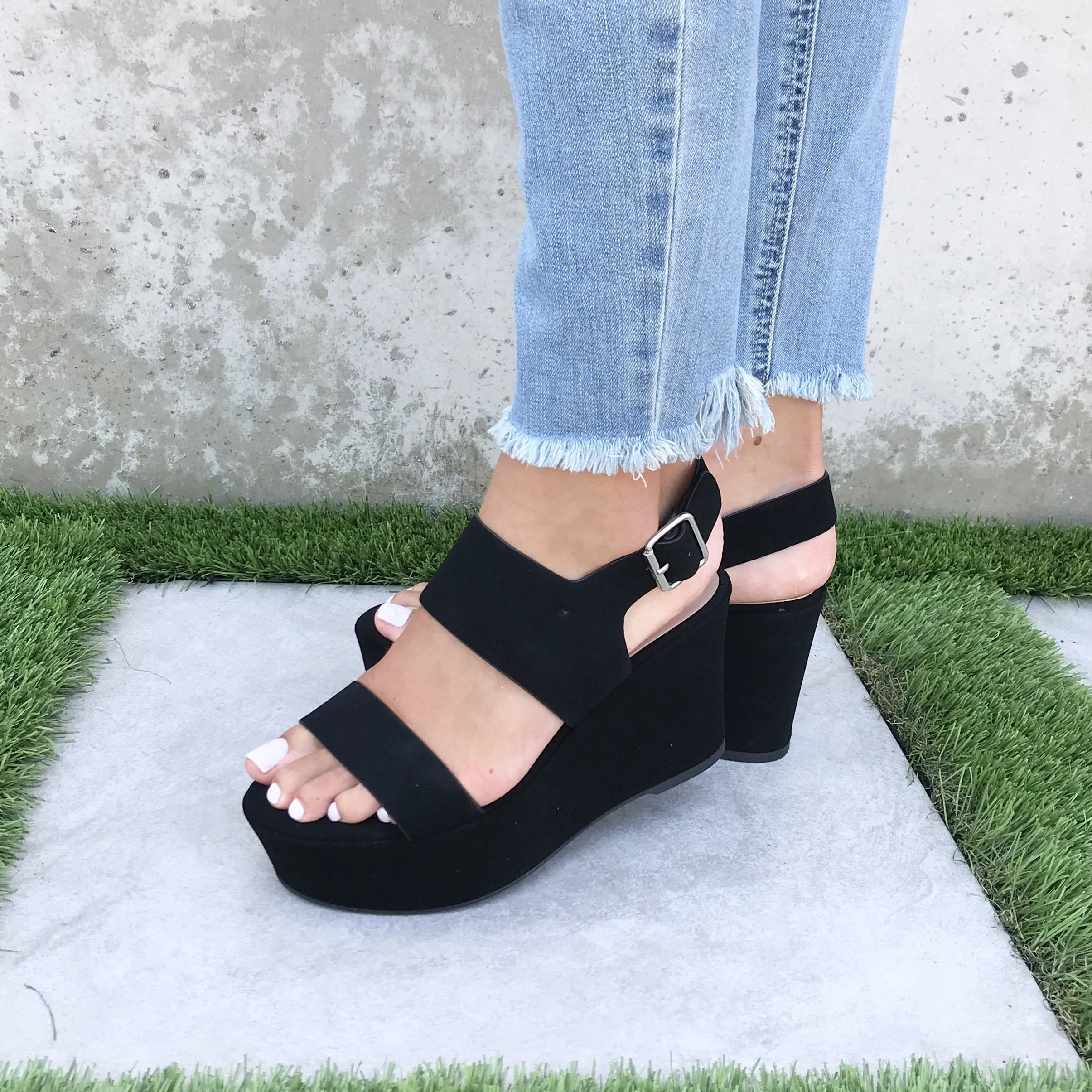 My Girl Platform Open Toe Wedges In Black