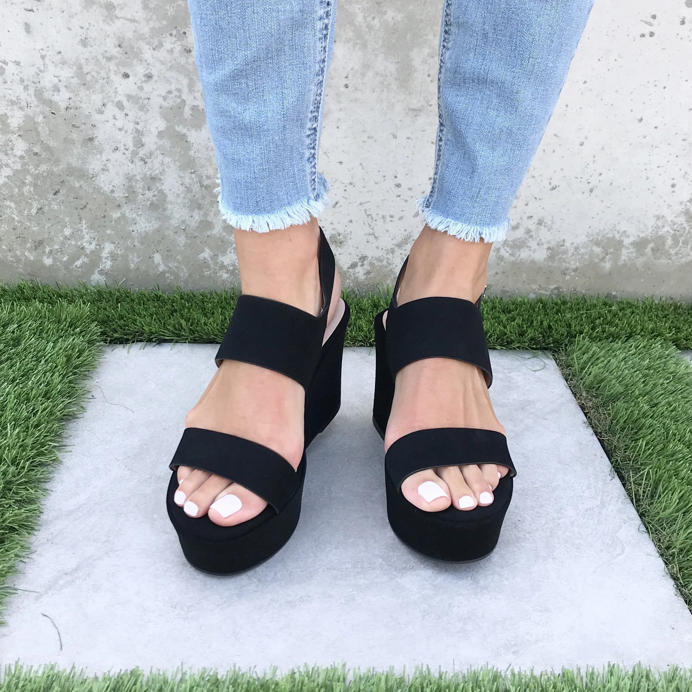 My Girl Platform Open Toe Wedges In Black