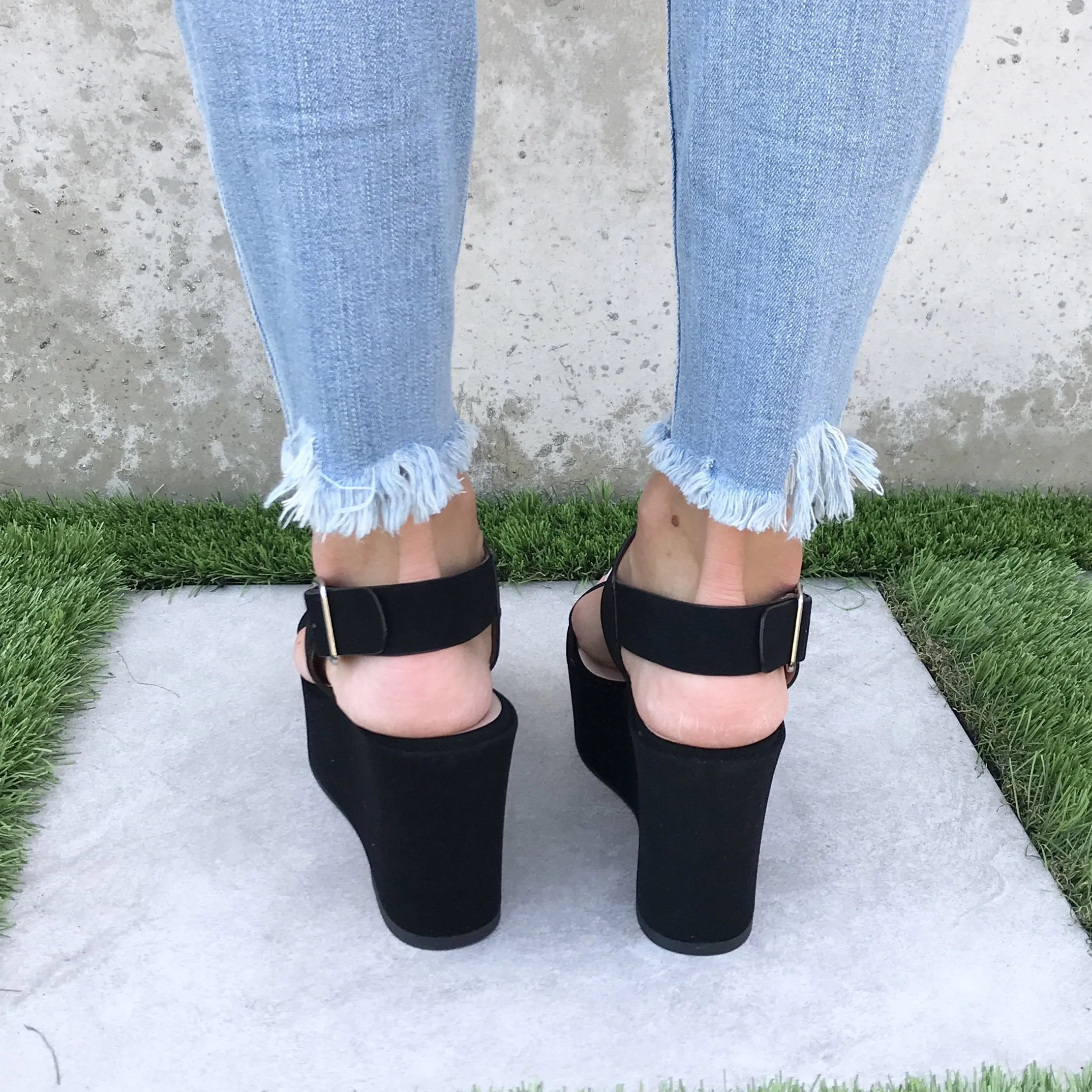 My Girl Platform Open Toe Wedges In Black