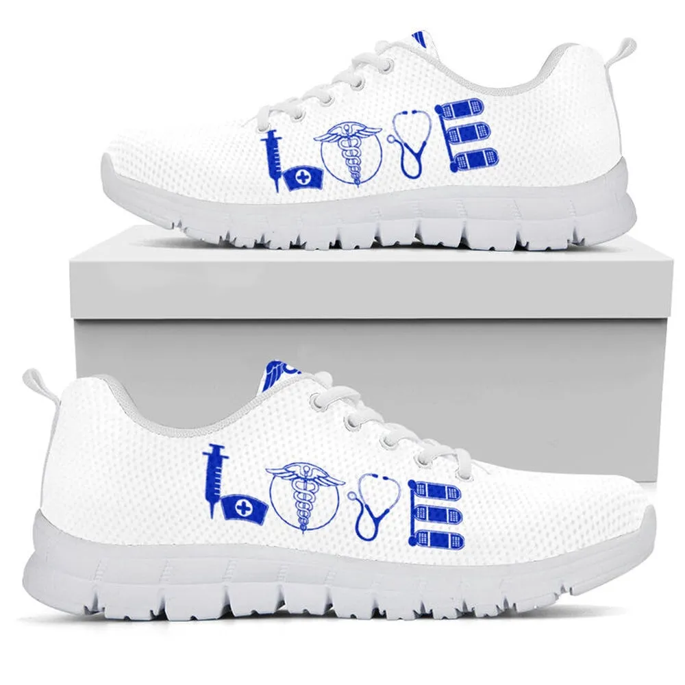 Nurse Sneaker, Nurse-Love Royal Blue White Sneakers Shoes, Best Shoes For Nurses