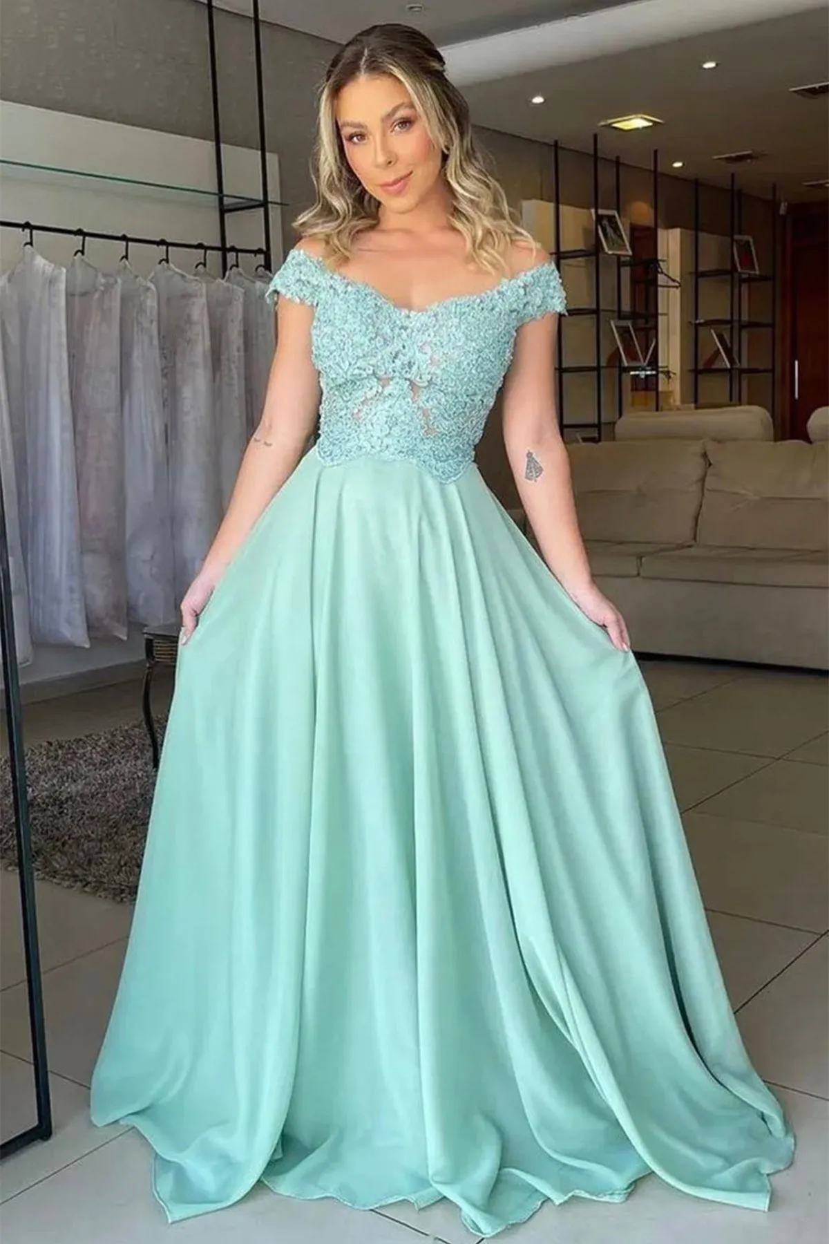 Off Shoulder Blue/Pink/Green/Burgundy Lace Top Long Prom Dress, Blue/Pink/Green/Burgundy Lace Formal Graduation Evening Dress A1610