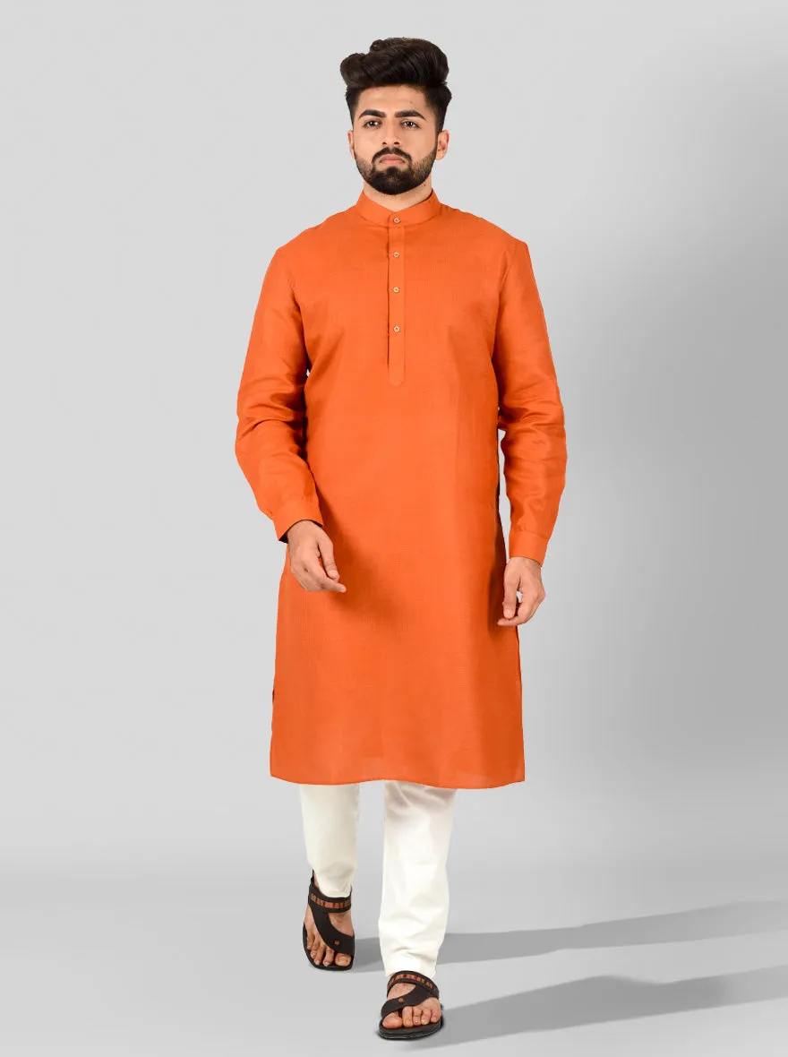 Raw Sienna Self Textured Regular Fit Modi Kurta | JadeBlue