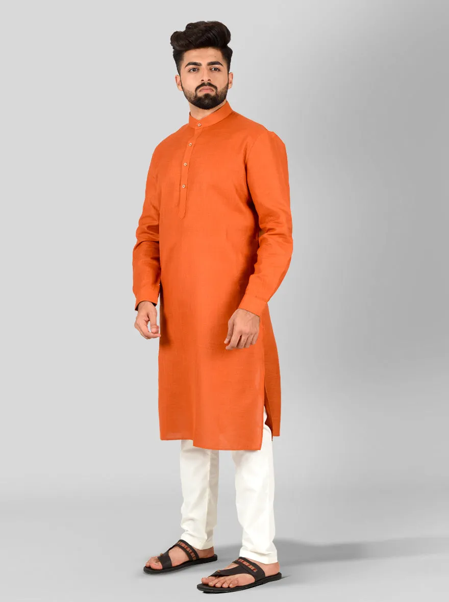 Raw Sienna Self Textured Regular Fit Modi Kurta | JadeBlue