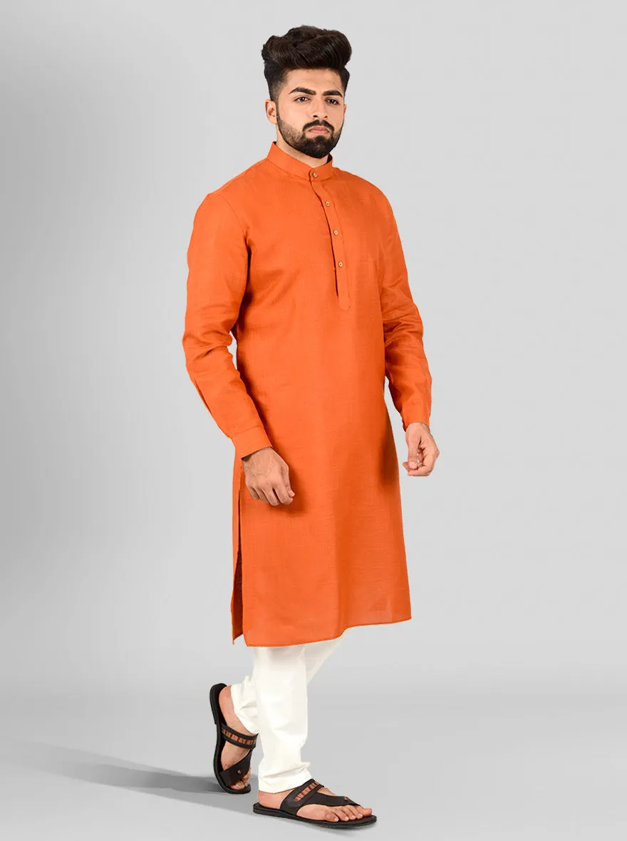 Raw Sienna Self Textured Regular Fit Modi Kurta | JadeBlue