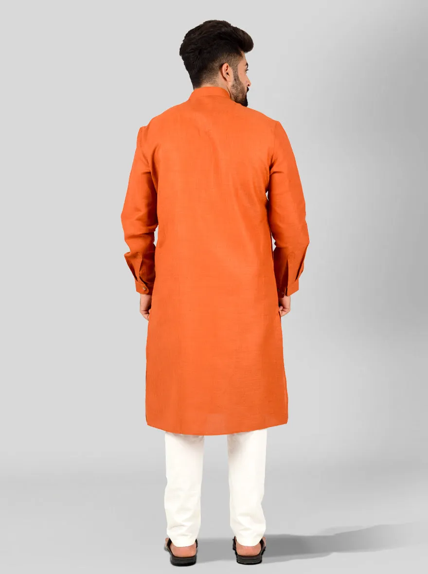 Raw Sienna Self Textured Regular Fit Modi Kurta | JadeBlue