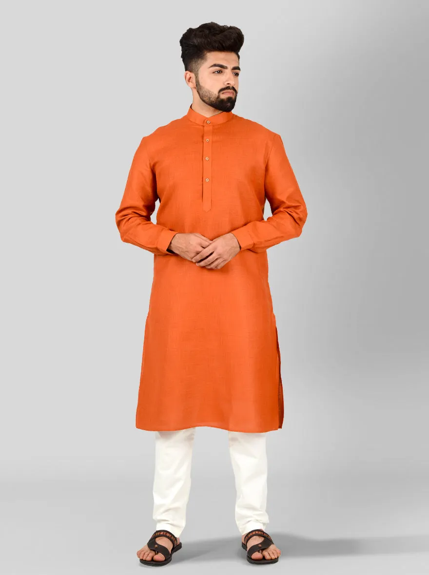 Raw Sienna Self Textured Regular Fit Modi Kurta | JadeBlue