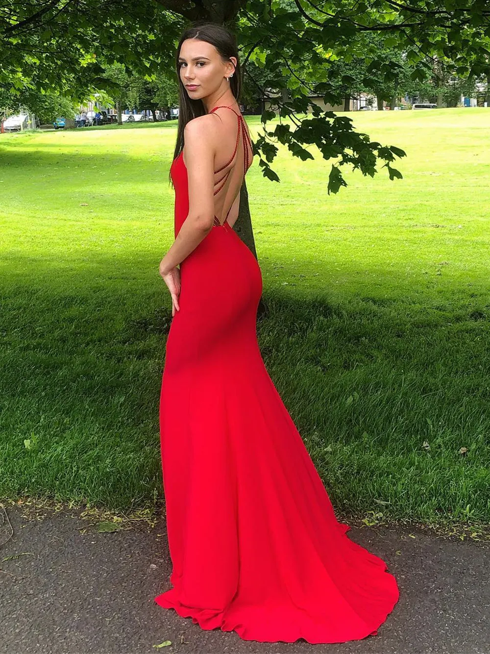 Red Mermaid Backless Long Prom, Mermaid Red Formal, Red Evening