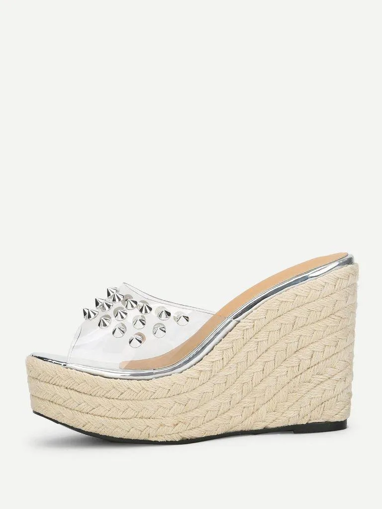 Rockstud Decorated Woven Design Wedges