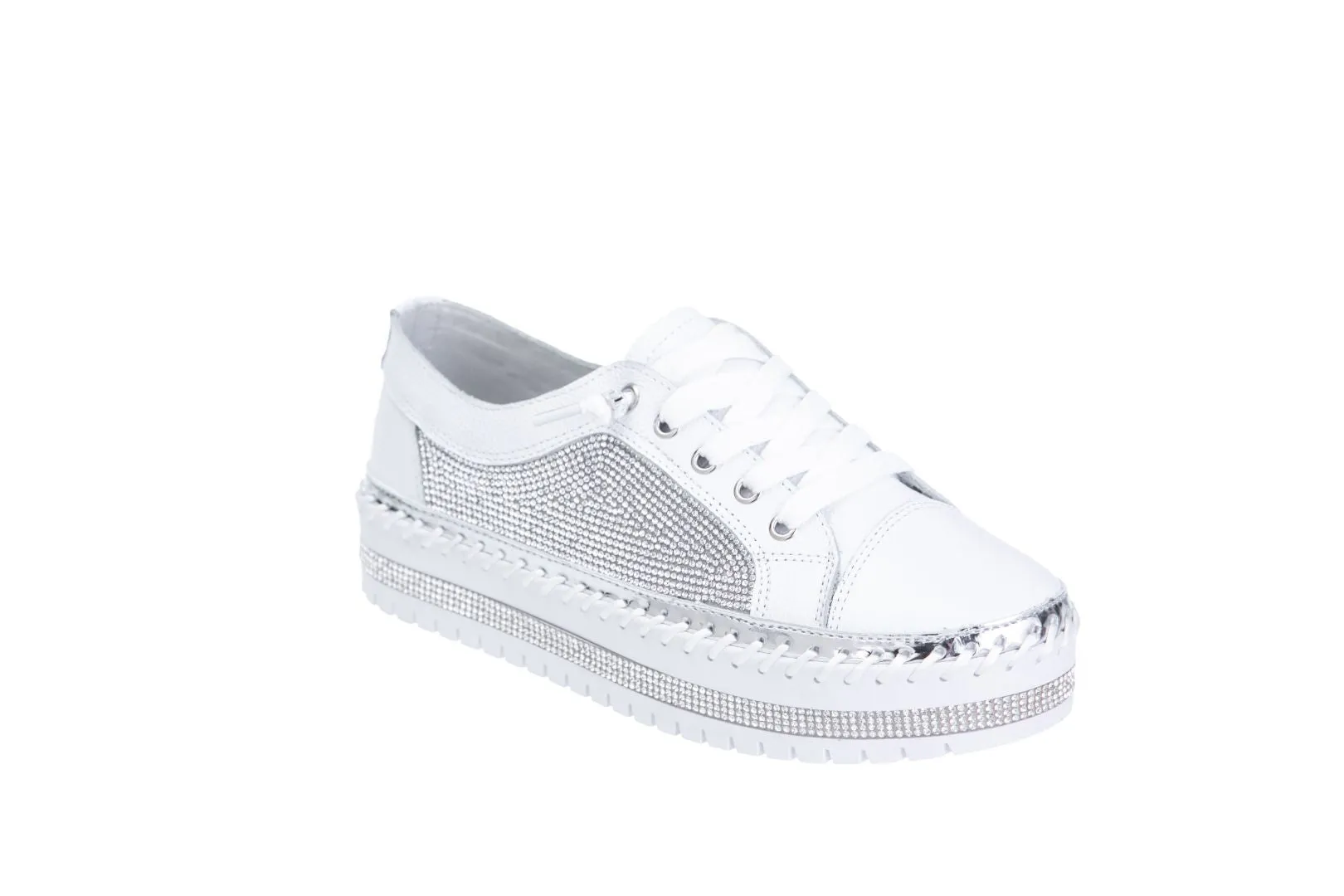 SHANI Crystal Leather Lace-Up Sneakers