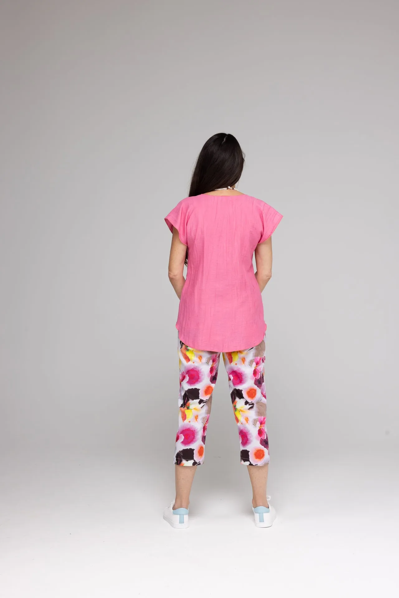 Summer Print Cotton/Linen Capri Pants