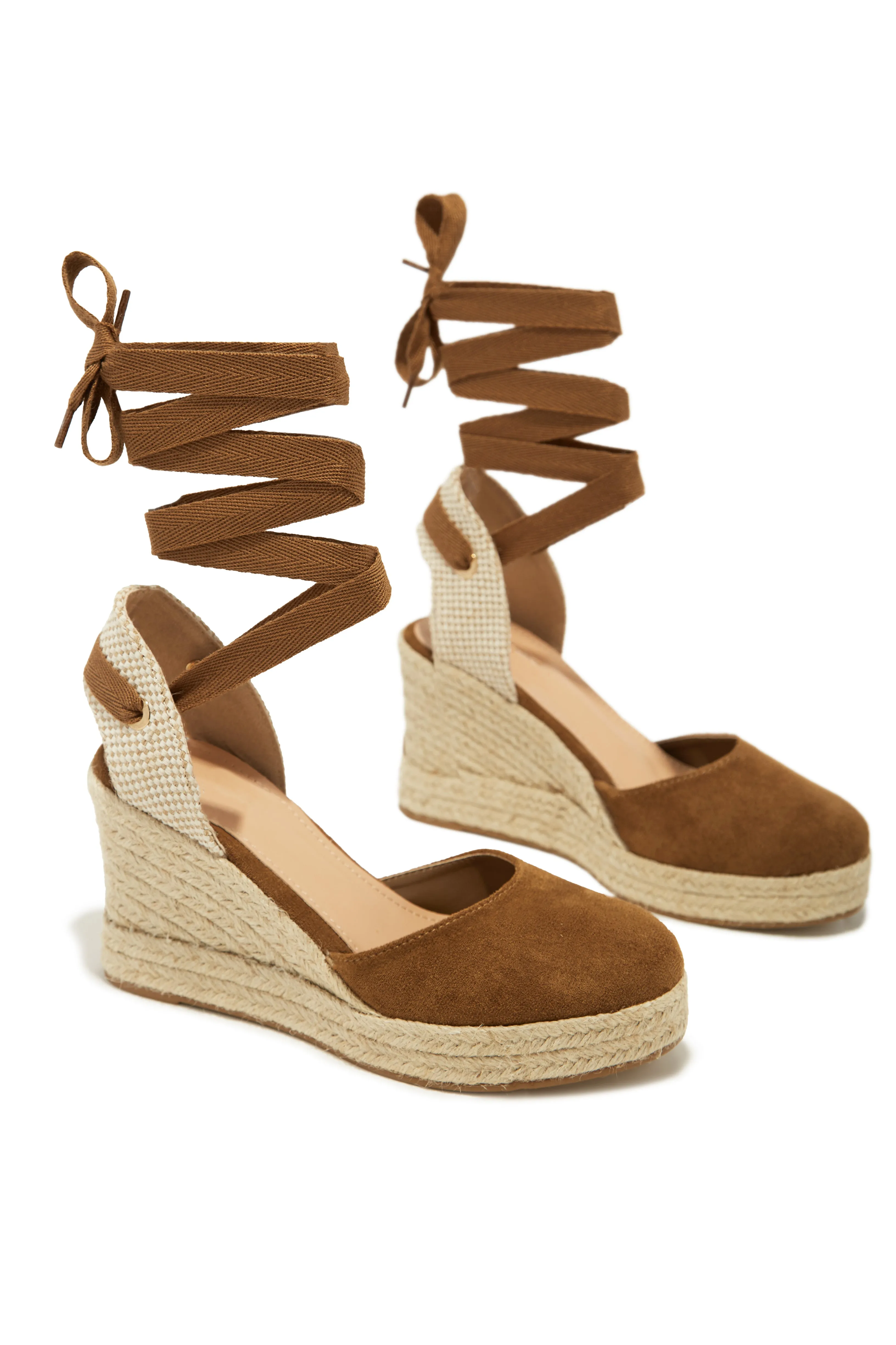 Tropical Vacay Lace Up Platform Espadrille Wedges - Tan